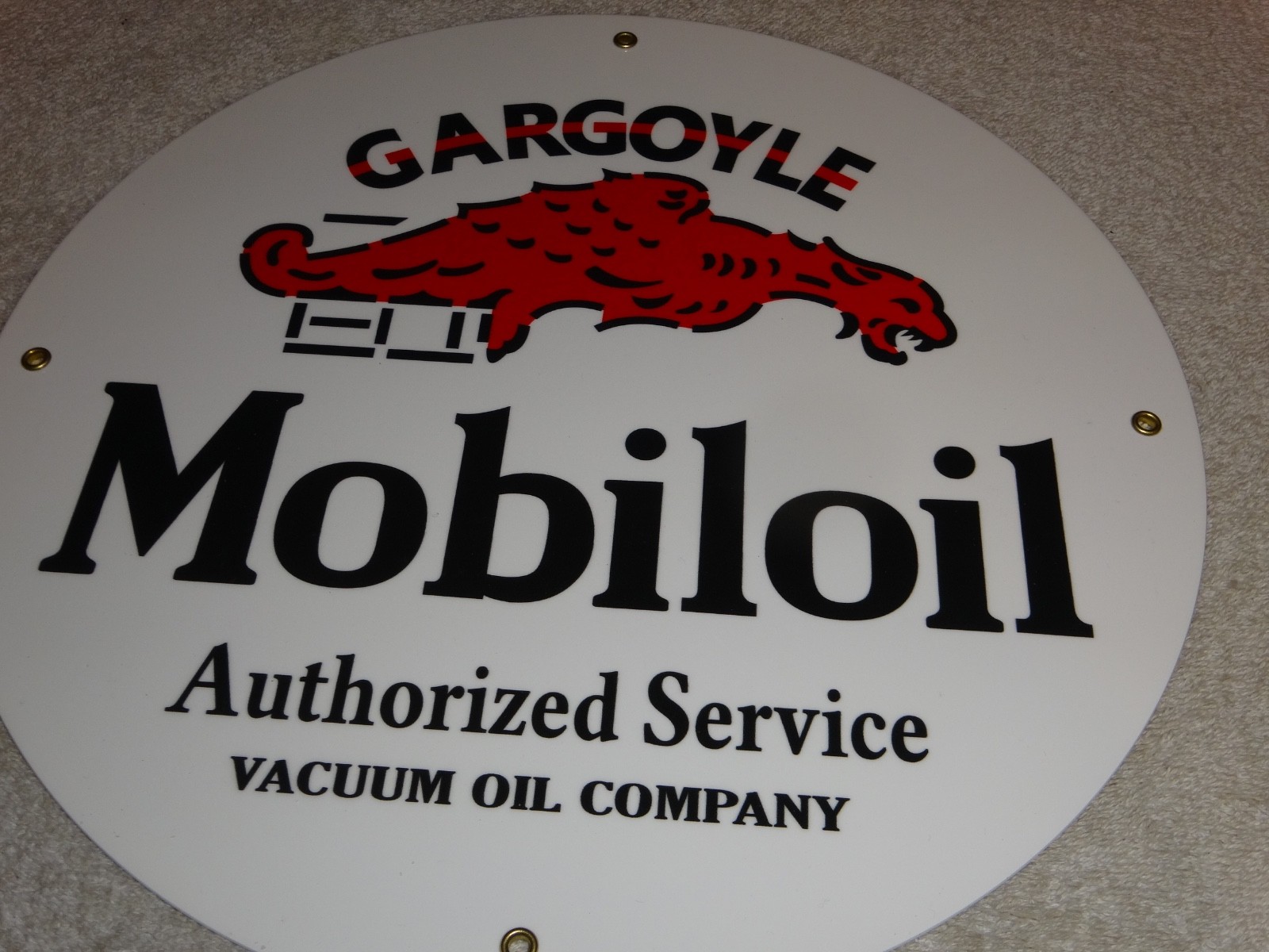 VINTAGE “MOBIL MOBILOIL W/ GARGOYLE” 11 3/4″ PORCELAIN METAL GASOLINE & OIL SIGN
