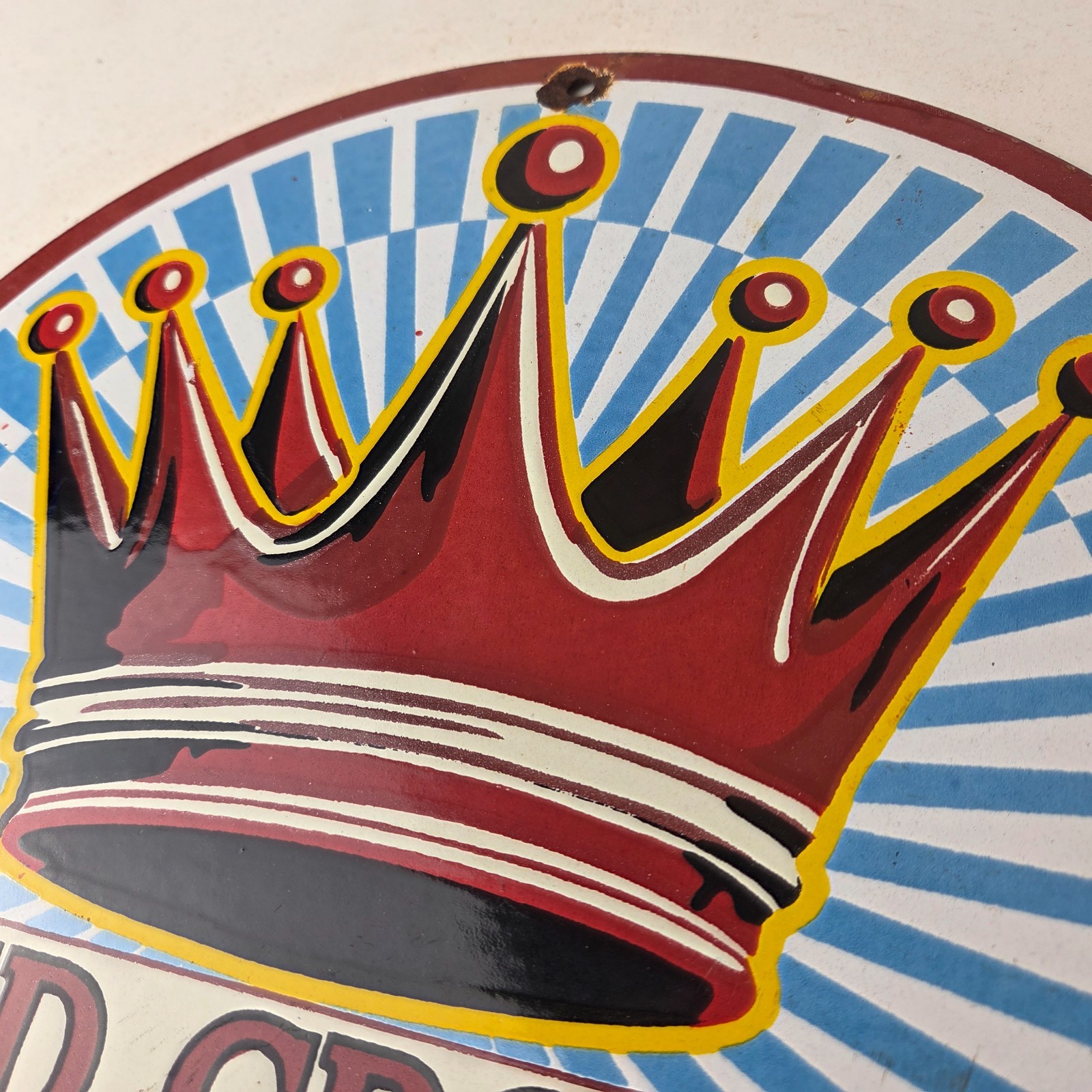 Vintage Red Crown Gasoline Sign – Porcelain Service Station Gas Pump Ad Sign