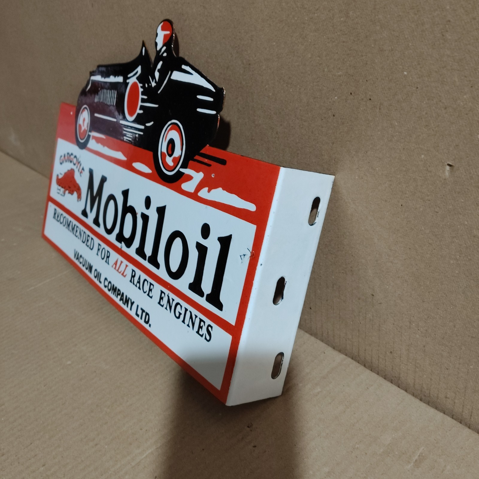 Gargoyle Mobiloil Porcelain Enamel Sign 18 x 10 Inches 2 Sided