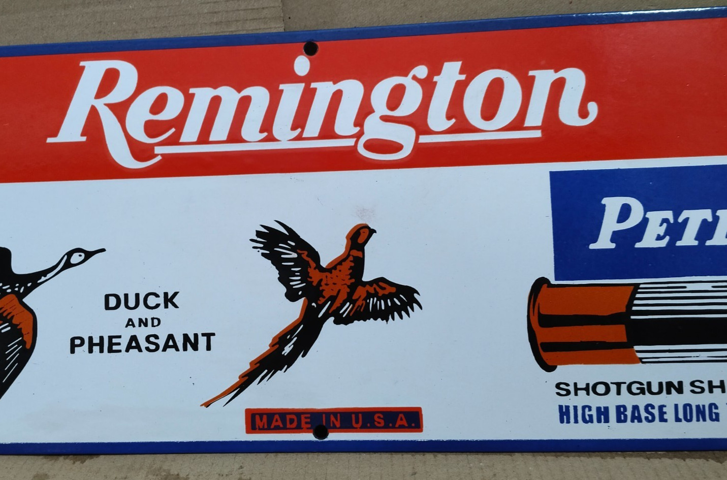 Remington Peters Porcelain Enamel Sign 24 X 10 Inches 1 sides