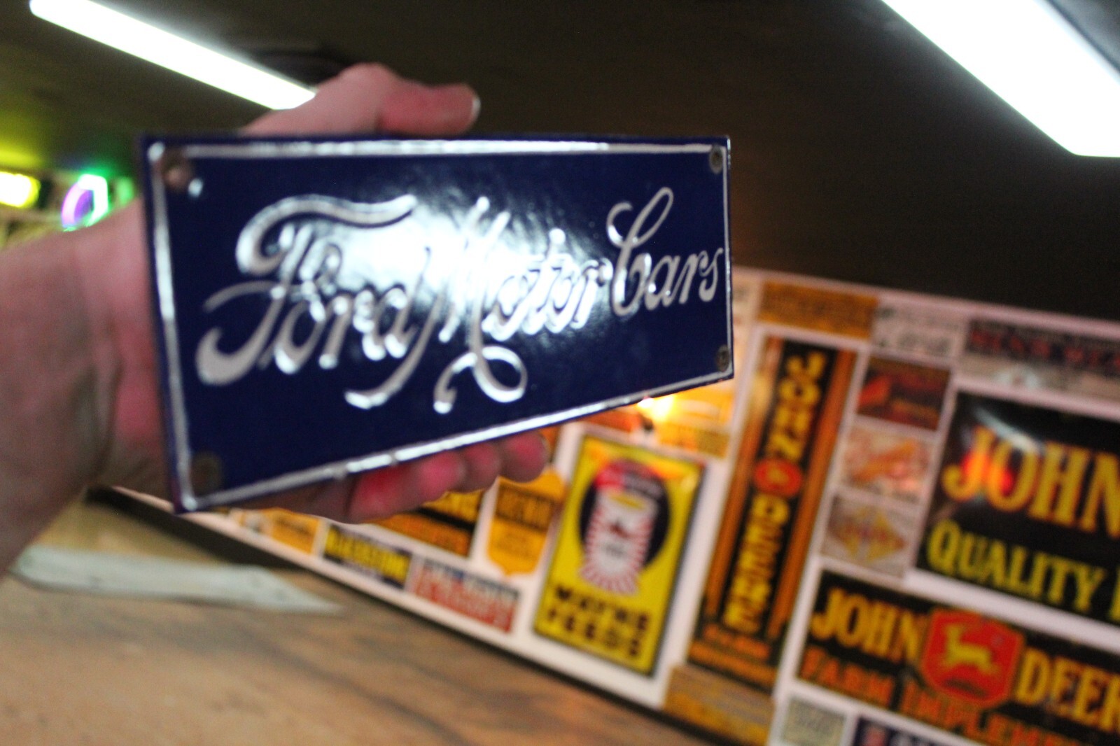 FORD MOTOR CARS DEALER PORCELAIN METAL SIGN GAS OIL SHELBY GT GARAGE DRAG RACE