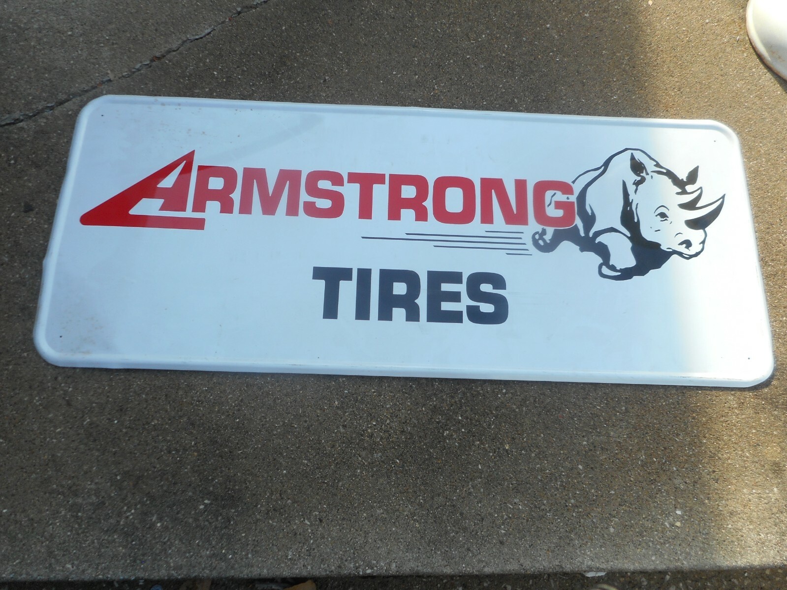 Vintage ARMSTRONG RHINO TIRES GAS STATION OIL ADVERTISING SIGN
