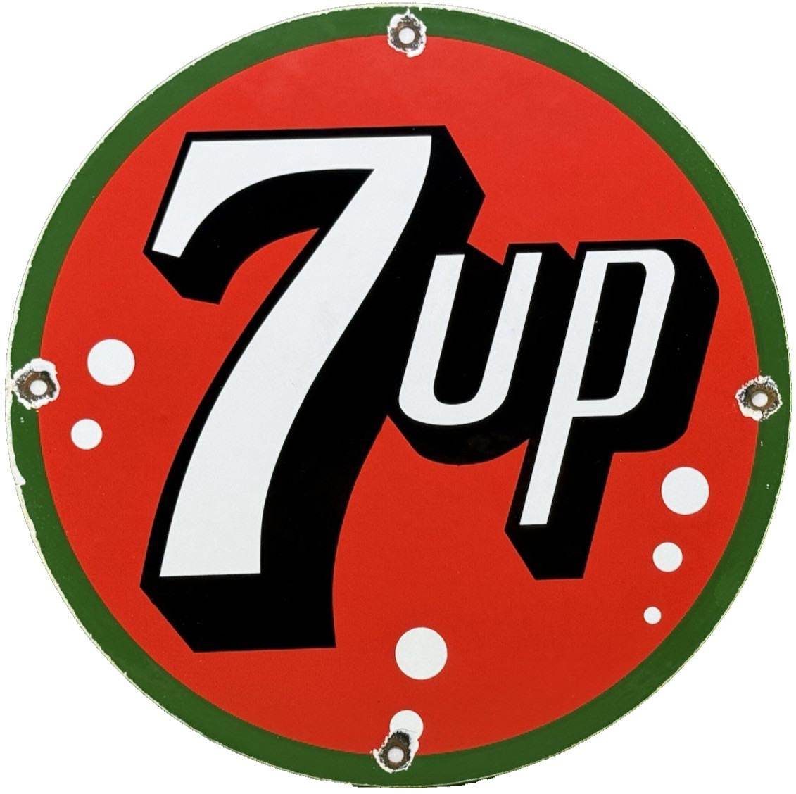 VINTAGE 7UP SODA POP PORCELAIN SIGN GAS STATION PUMP PLATE MOTOR OIL PEPSI COLA