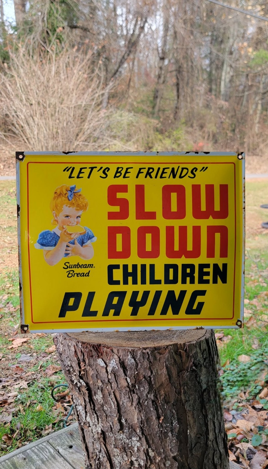 Sunbeam Bread Slow Down vintage retro porcelain sign