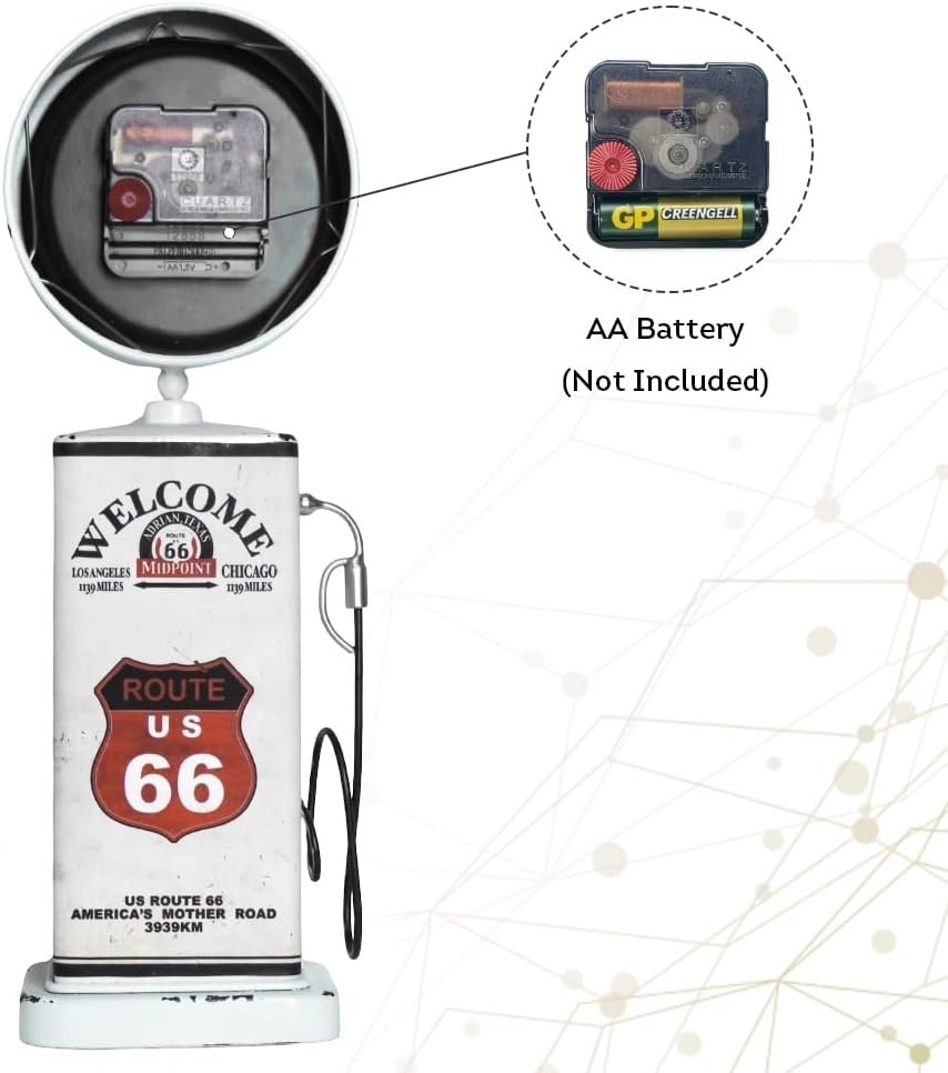Retro Gas Pump Clock for Tabletop Display in White, 13.5 inches Tall