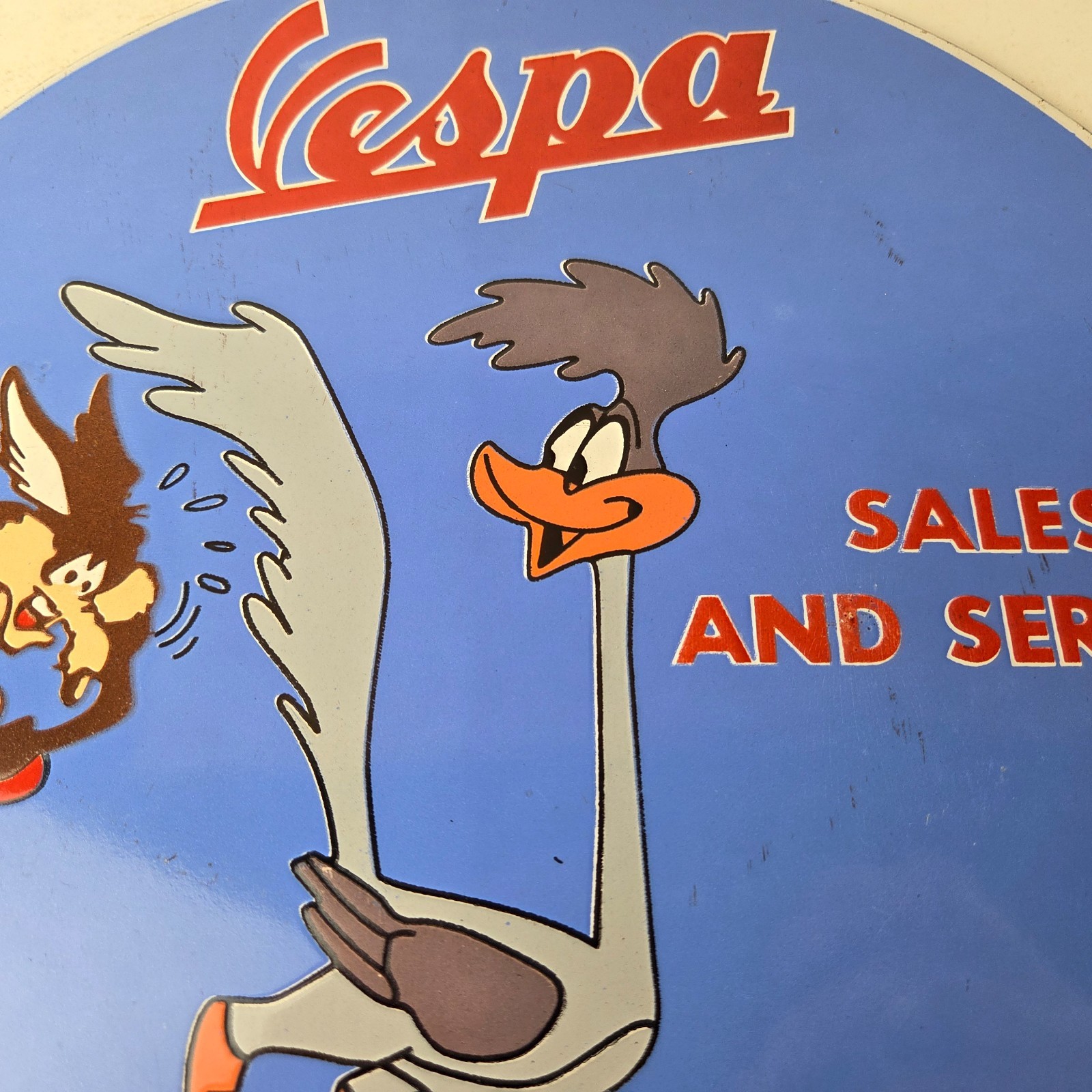 Vintage Vespa Sign – Road Runner Bike Gas Pump Service Station Porcelain Sign