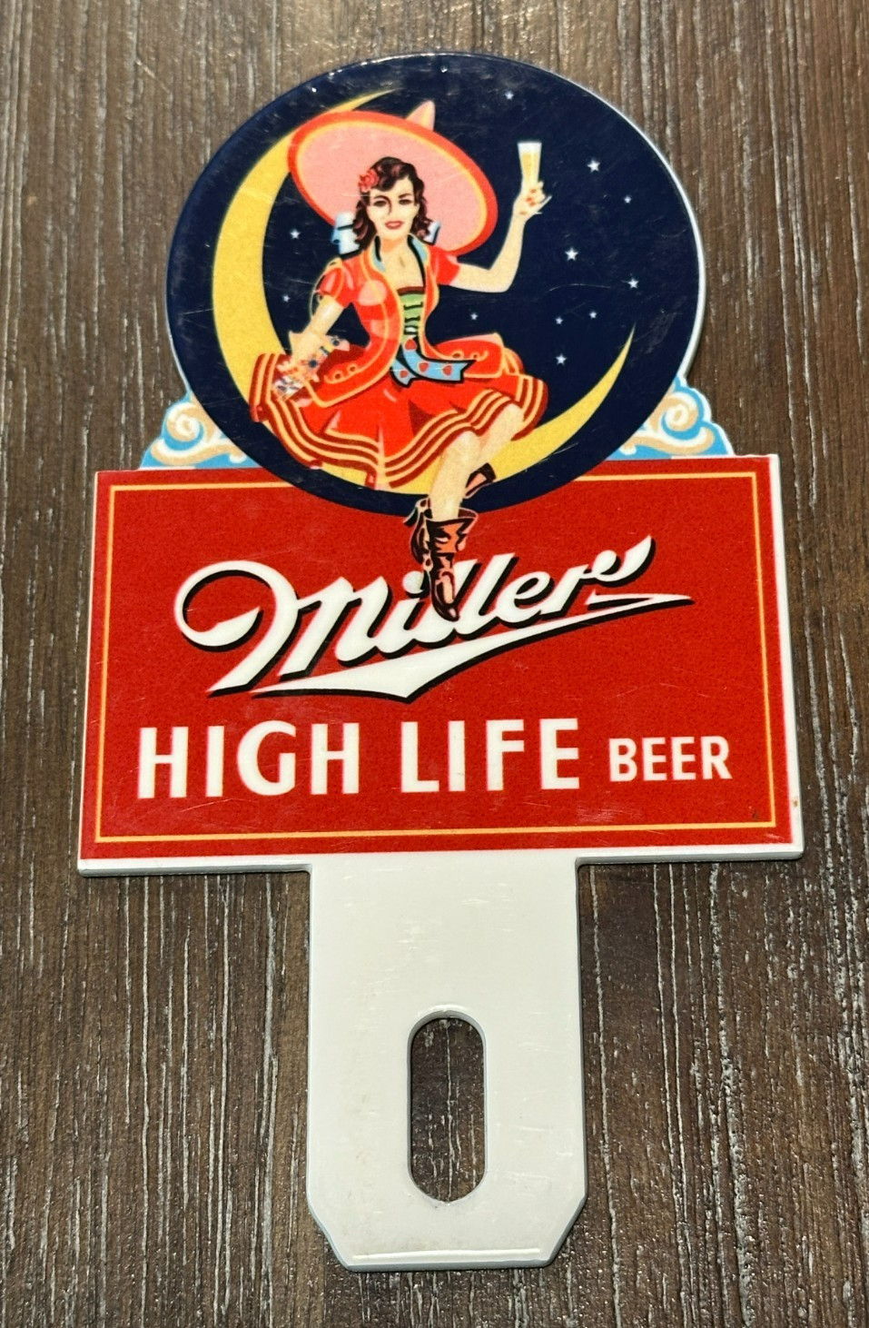 Miller High Life Metal Plate Topper Beer Bottle Pin Up Tavern Sign Gas Oil Witch