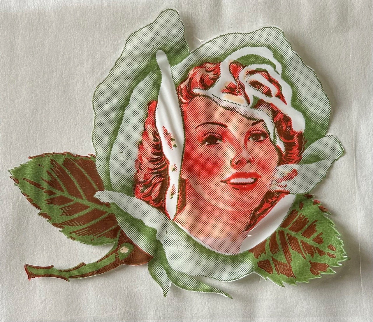 Vintage White Rose Gas Oil Dealer Transfer Decal Sticker Woman c1950s Era Logo