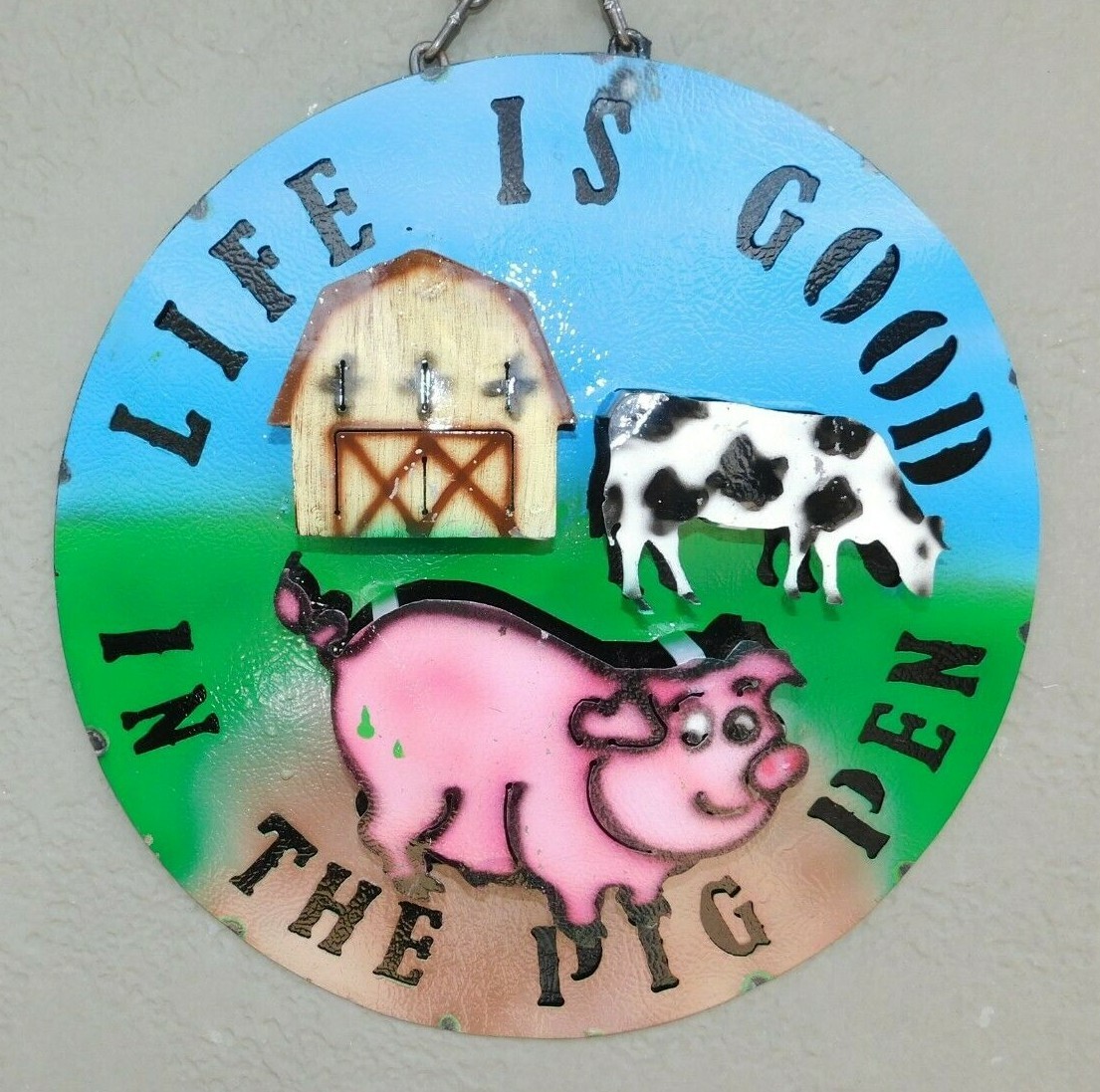 Metal Sign Life is Good in The PIG PEN Man Cave Home Decor Recycled Barn Cow #2