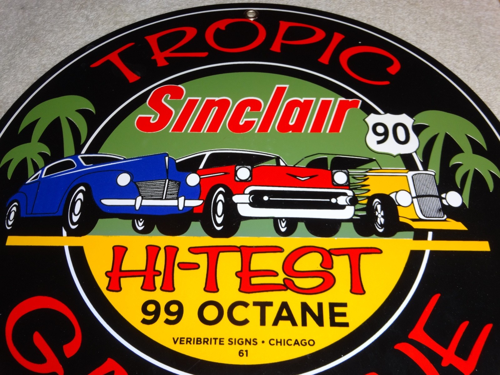 VINTAGE 1961 SINCLAIR TROPIC GASOLINE 11 3/4″ PORCELAIN METAL VERIBRITE SIGN CHI