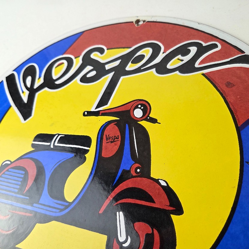 Vintage Vespa Sign – Parking Only Gas Service Station Porcelain Advertising Sign