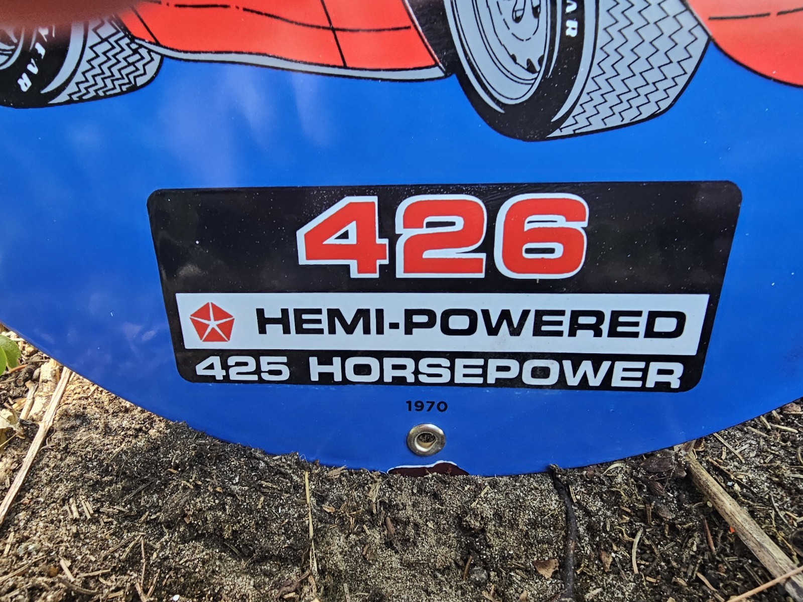 1970 VINTAGE ”PLYMOUTH” 426 HEMI 12 INCH PORCELAIN SIGN PUMP PLATE