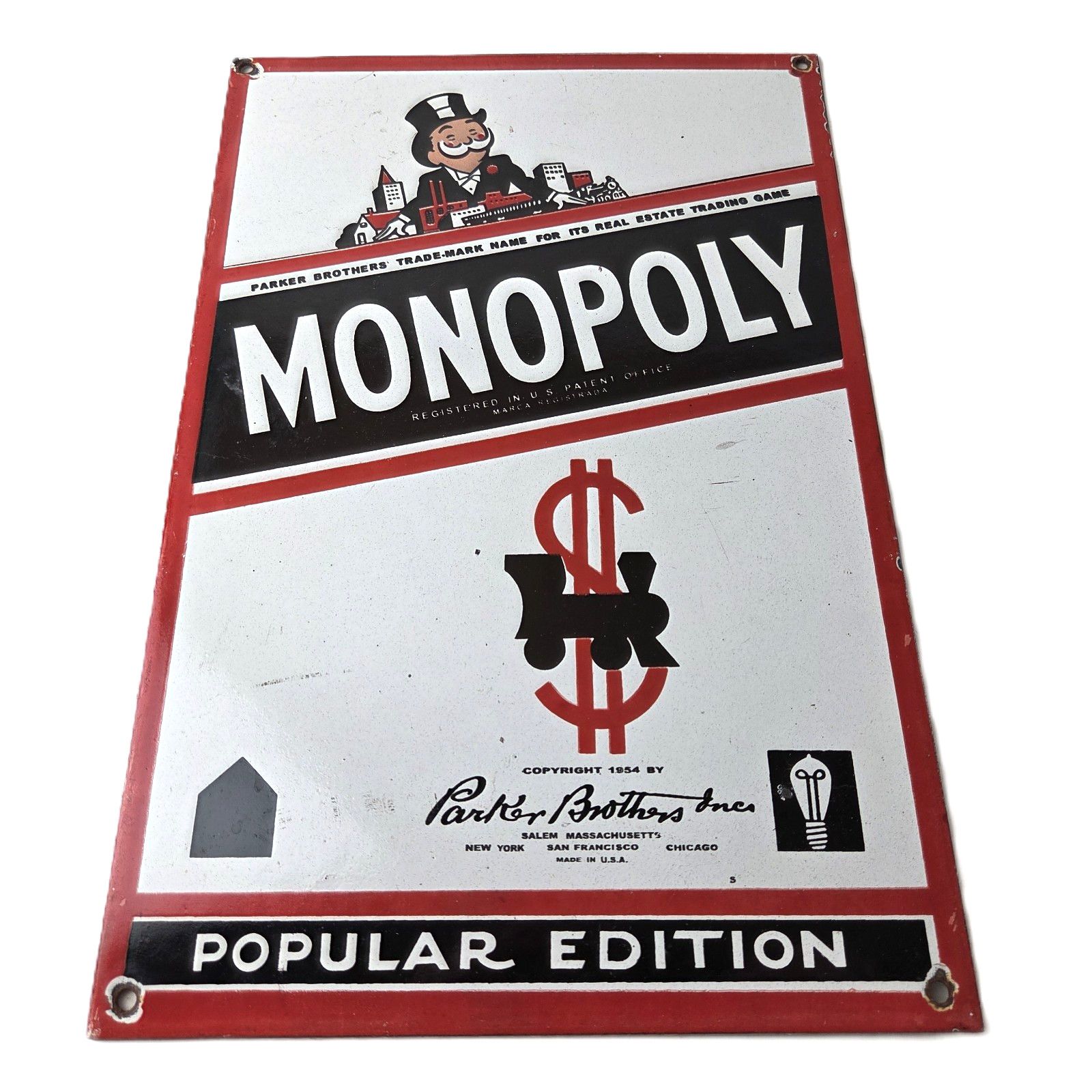 Vintage Monopoly Sign – Board Game Porcelain Gas Pump Monopoly Man Sign