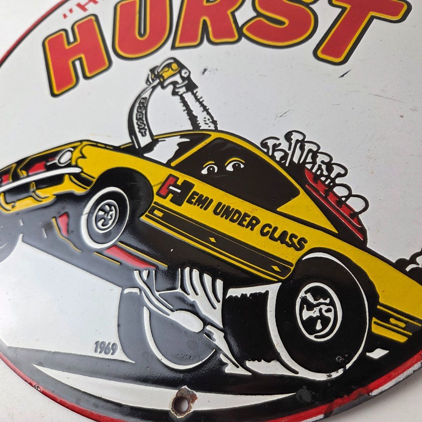 Vintage Plymouth Barracuda Sign – Hurst Hemi Engine Auto Gas Pump Porcelain Sign