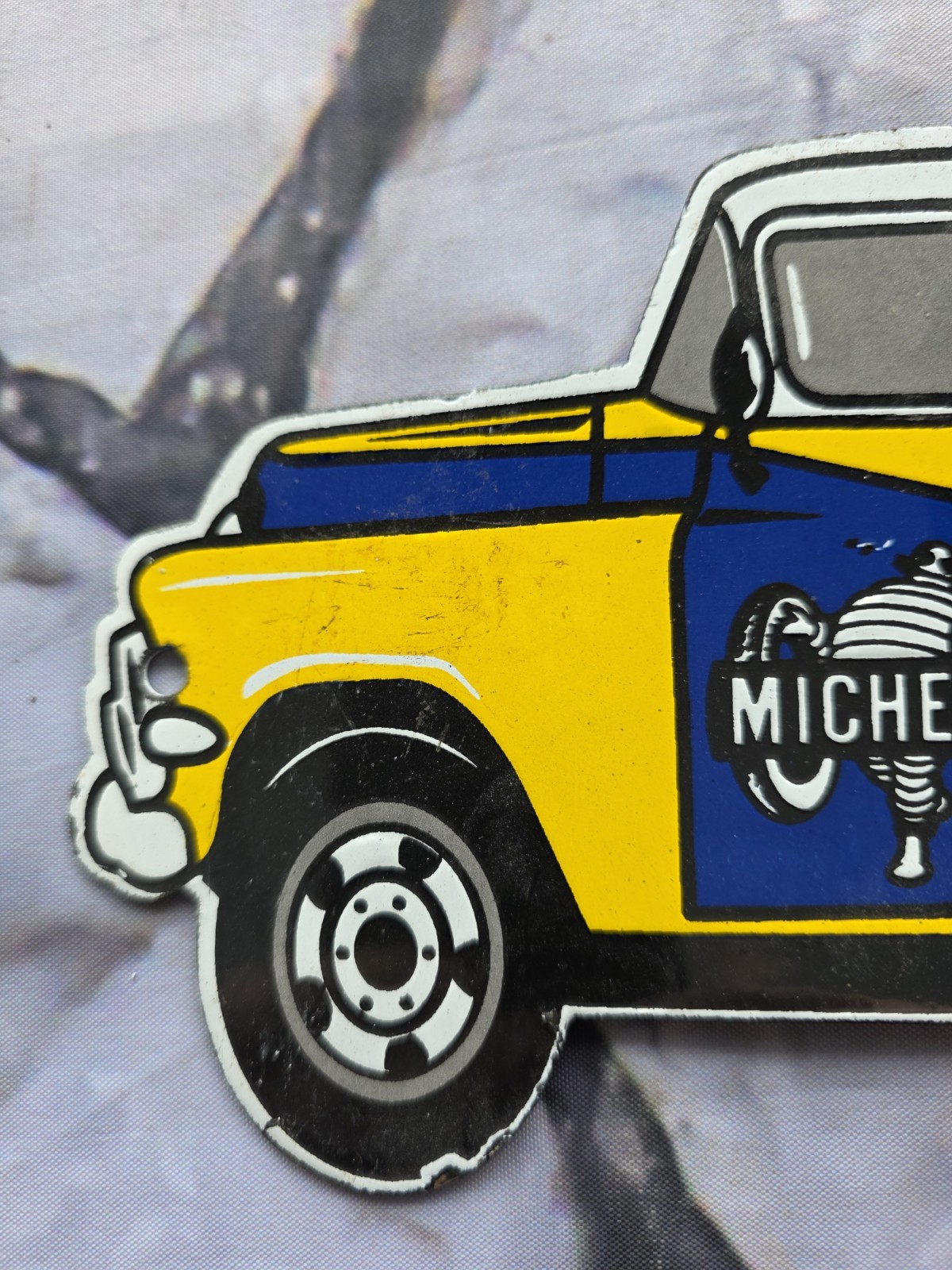 VINTAGE MICHELIN TIRES SERVICE PORCELAIN SIGN 12″×5″.