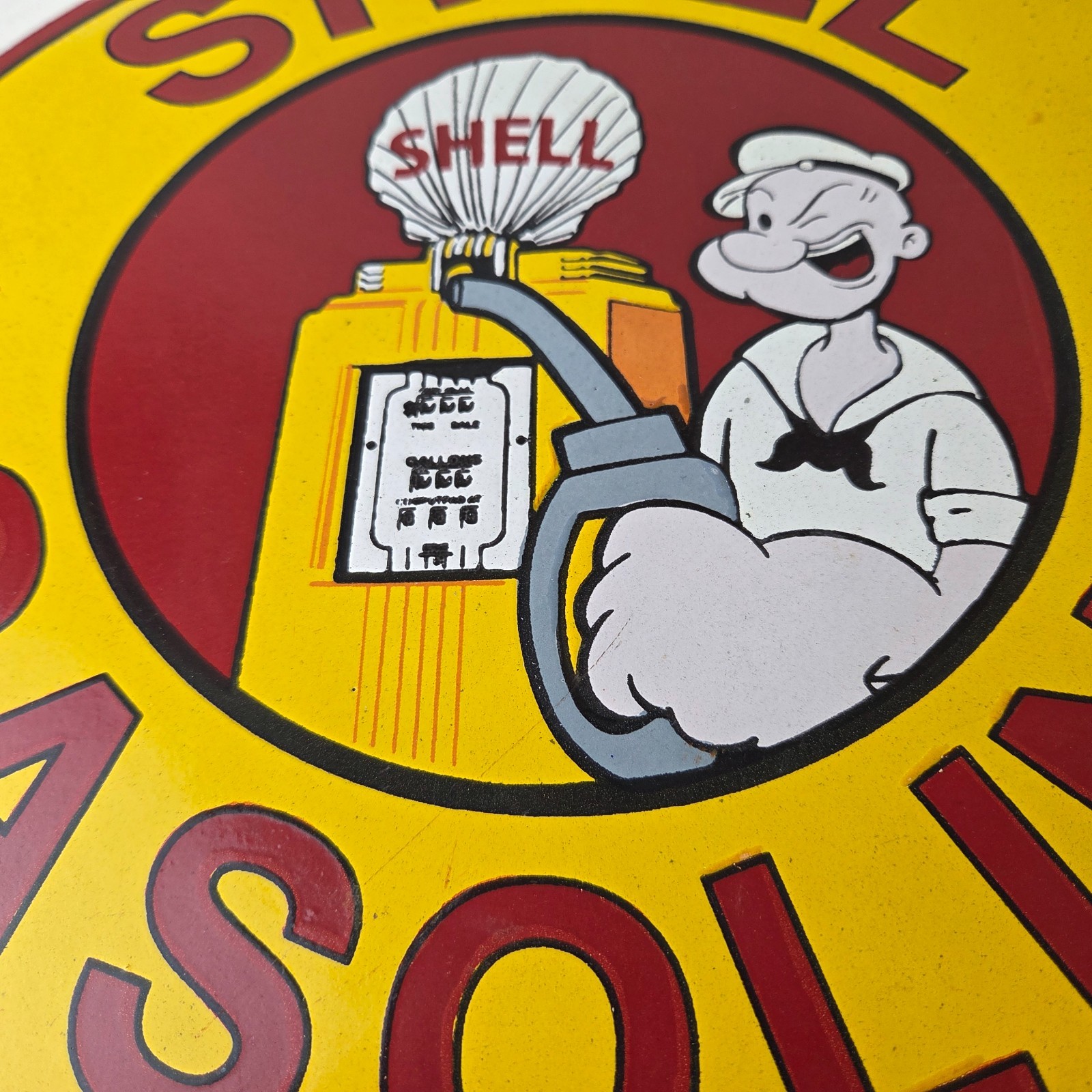 Vintage Shell Gasoline Sign – Popeye Gas Service Station Porcelain Sign