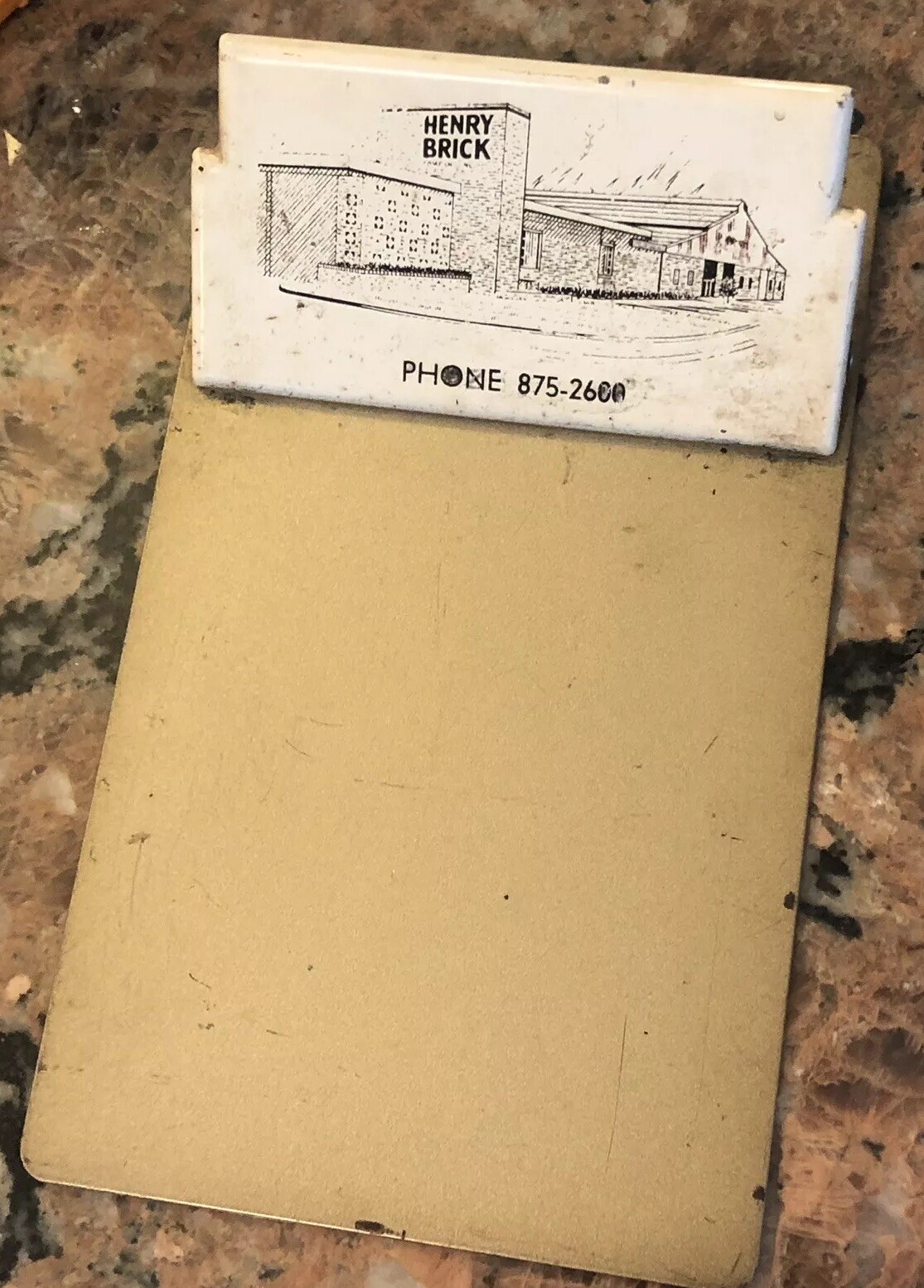 Vintage 1960s Henry Brick Co. Advertising Clipboard 9 1/8in. x 5 1/2in.