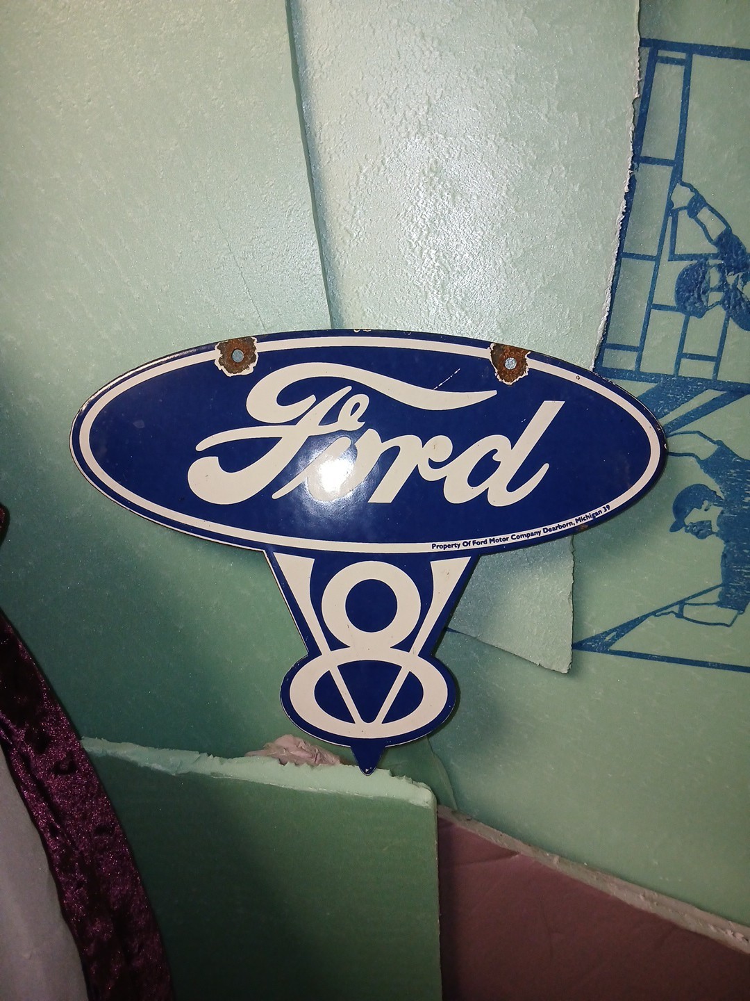 VINTAGE FORD MOTOR COMPANY PORCELAIN SIGN GENUINE PARTS & SERVICE AUTOMOBILE