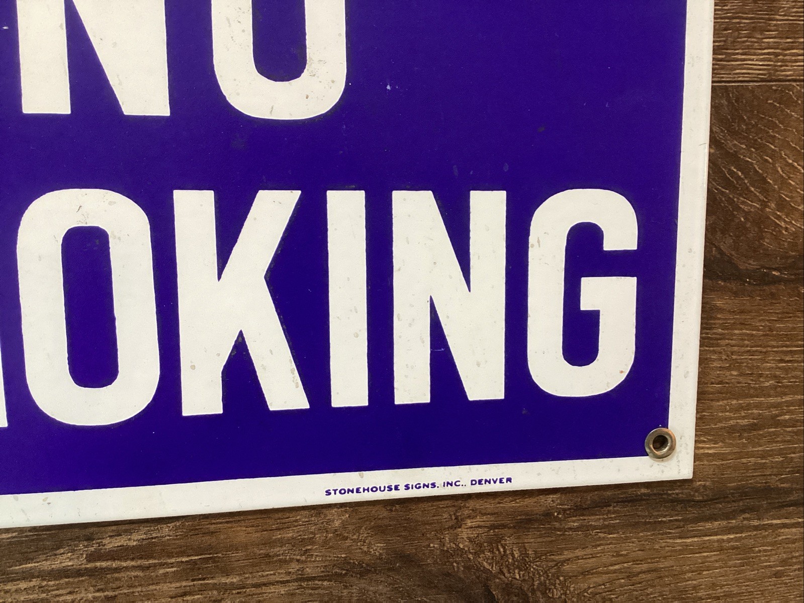 Enamel Metal No Smoking Sign 8X12” Cobalt Blue & White Oil Gas Stonehouse