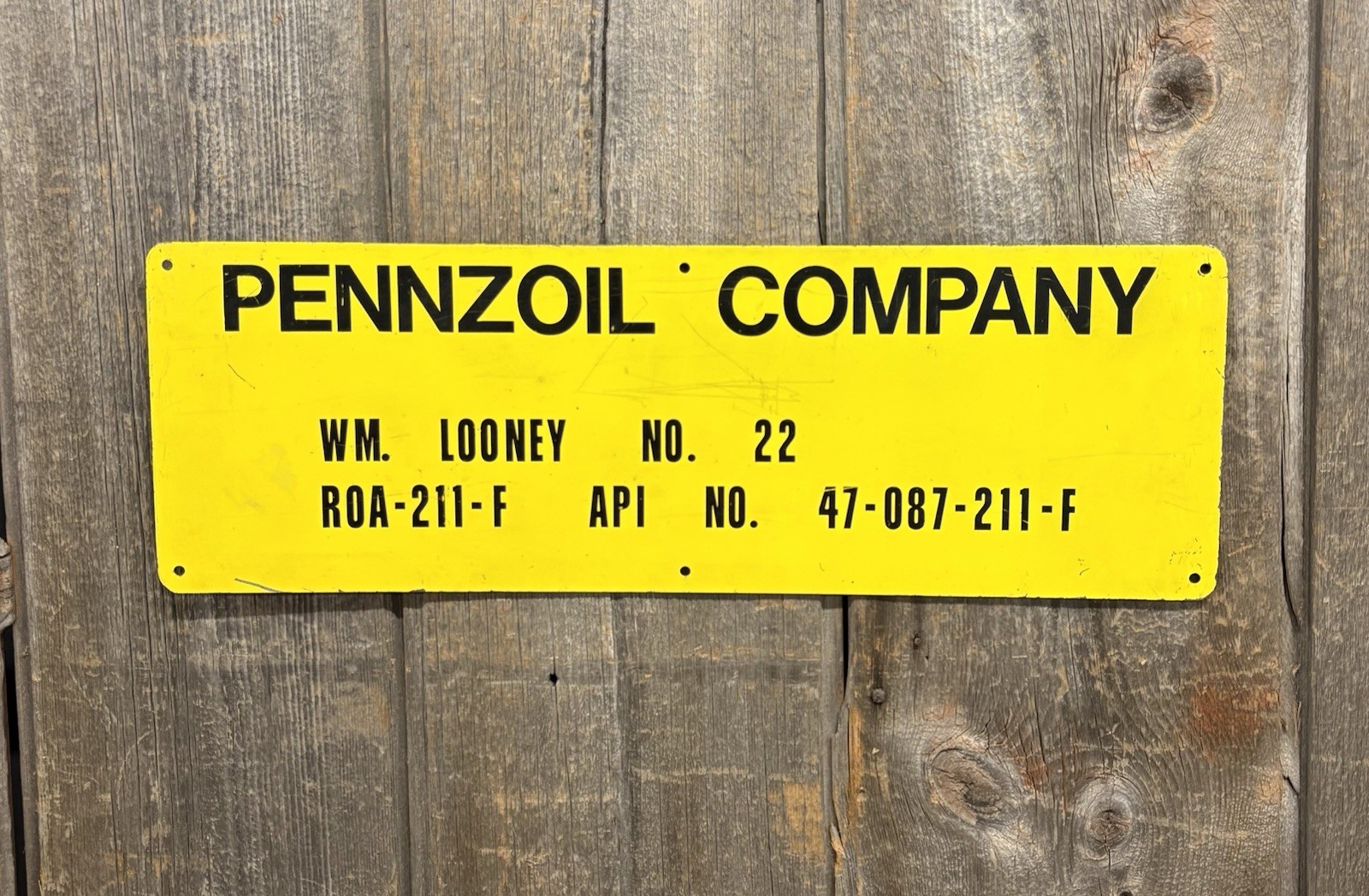 Unique Vintage 1960s Pennzoil Motor Oil Company Industrial Works Sign W.M Looney