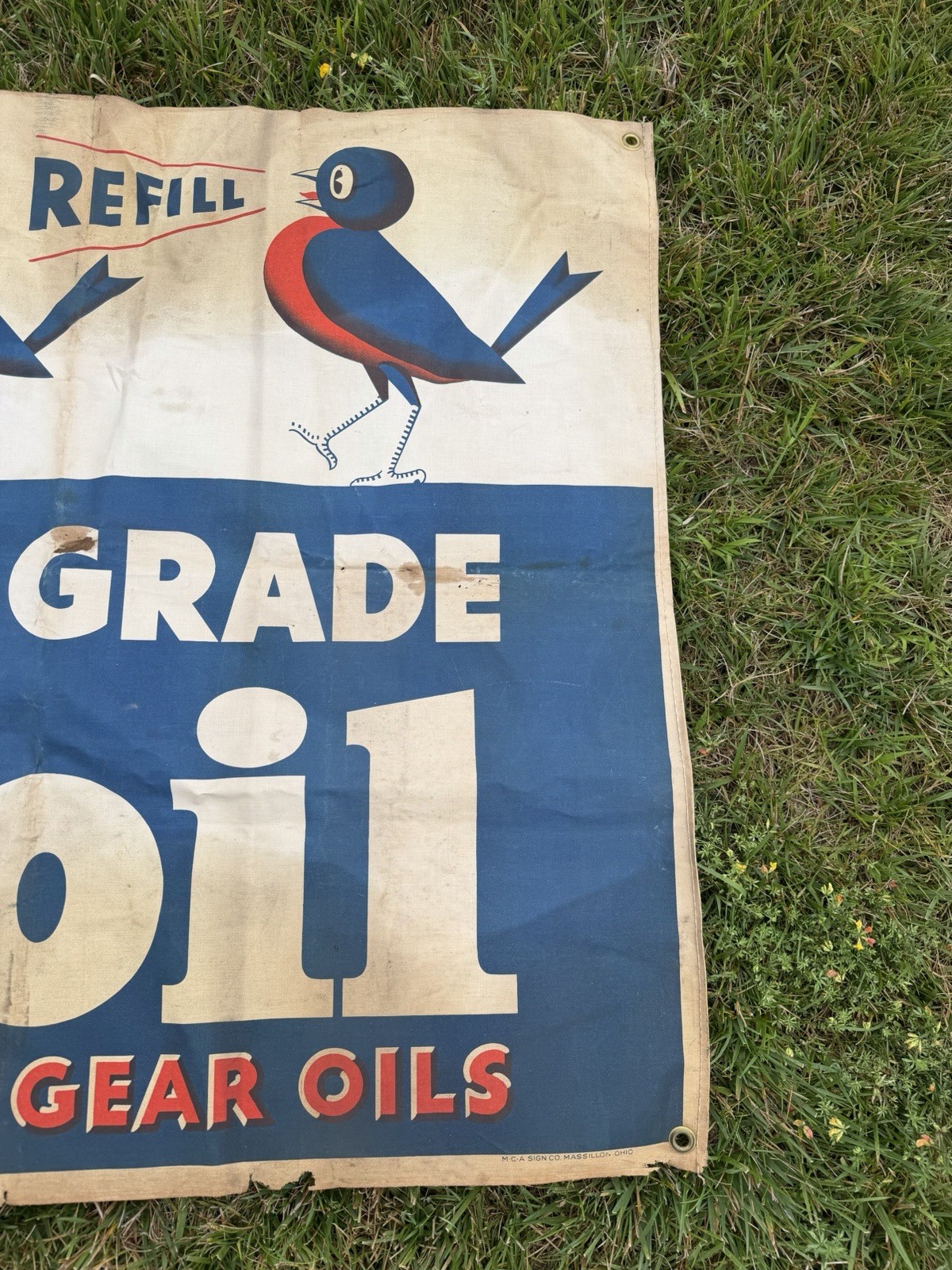 Vintage Mobiloil Motor Oil Sign Banner Gas Station Gas & Oil ORIGINAL Mobil