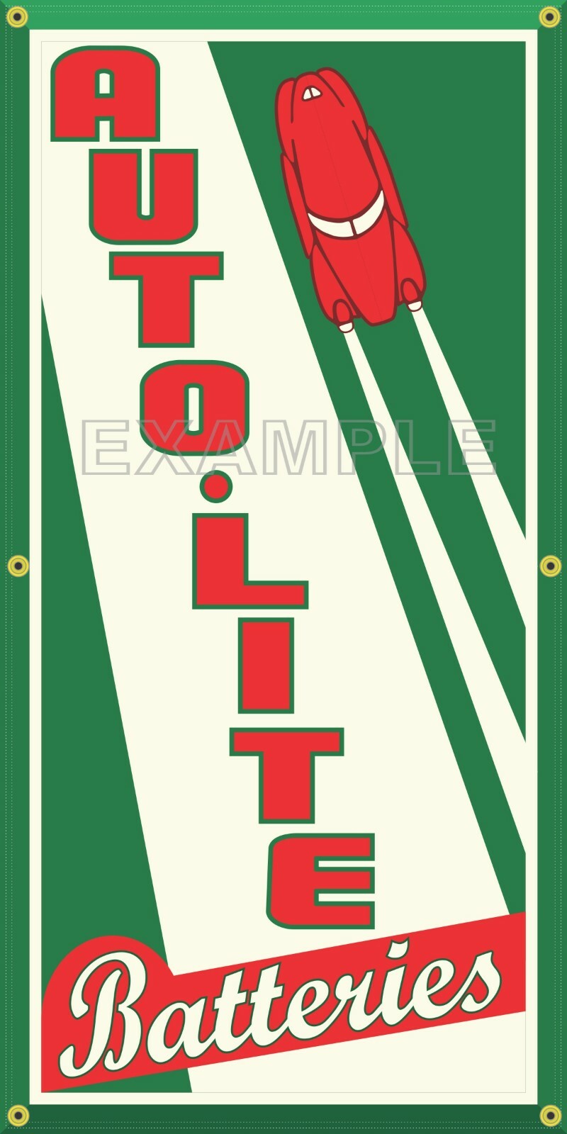 AUTO LITE BATTERIES DEALER GAS STATION VINTAGE OLD SIGN REMAKE BANNER SIGN