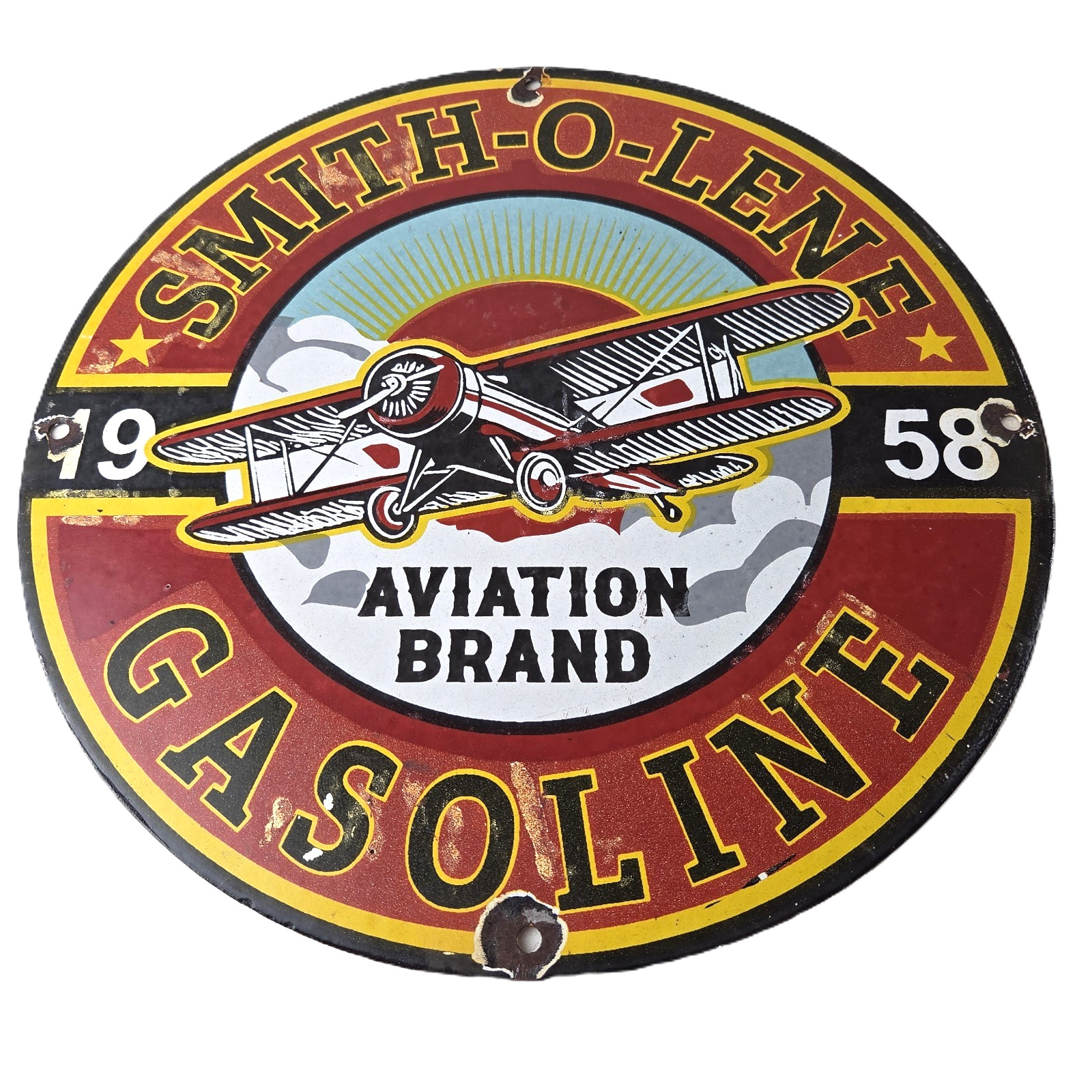 Vintage Porcelain Smitholene Gasoline Sign – Aviation Service Gas Pump Sign