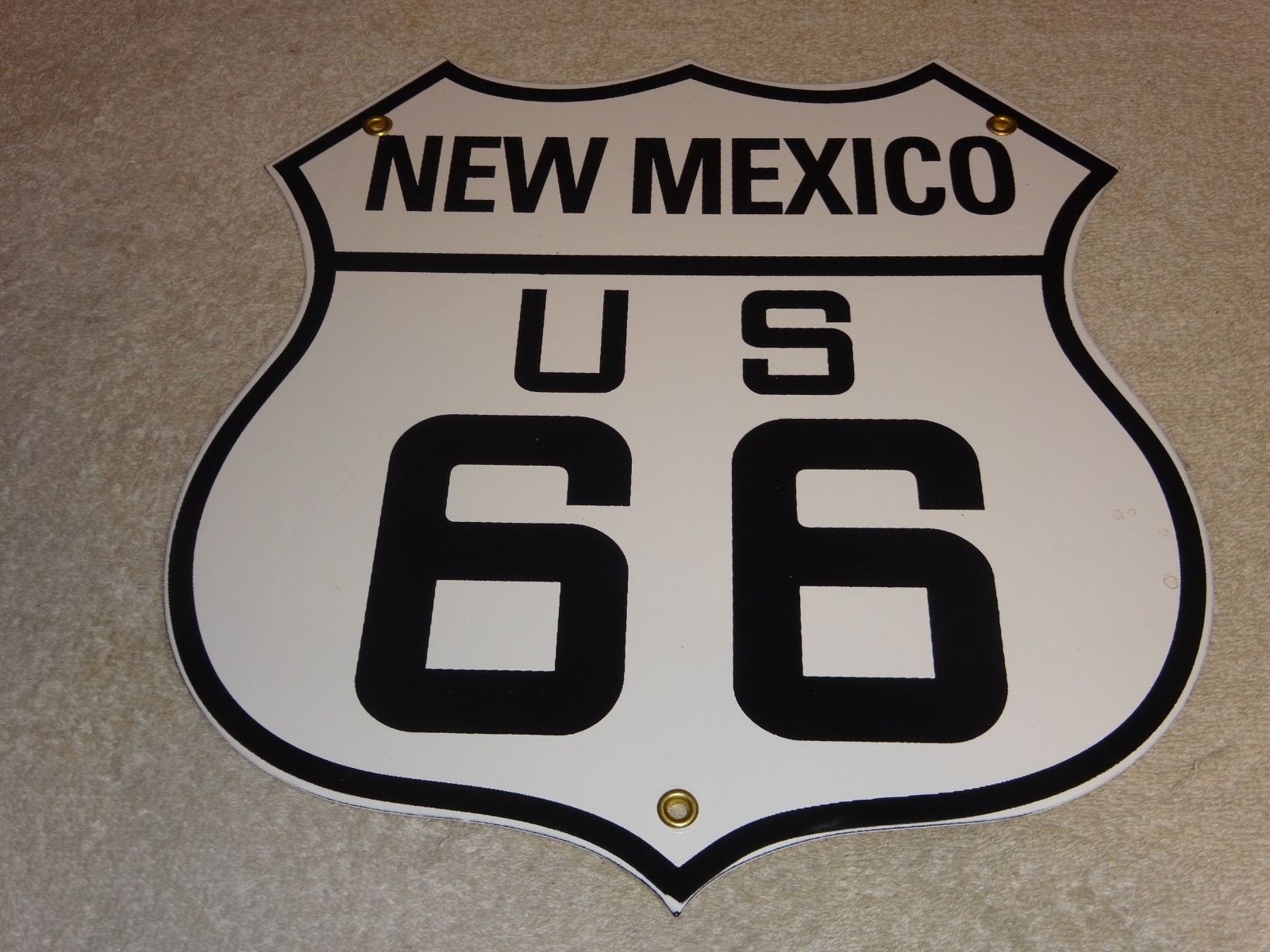 VINTAGE NEW MEXICO US ROUTE 66 U.S. 11 3/4″ PORCELAIN METAL GASOLINE & OIL SIGN