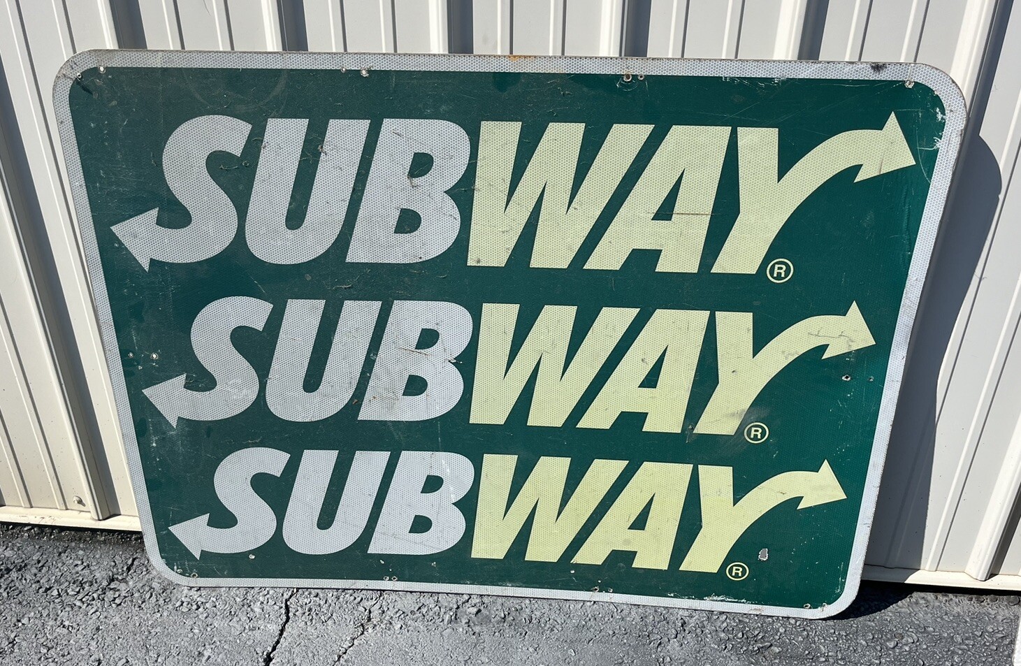 Vtg Retired Subway Sandwich Advertising Metal Aluminum Road Sign 48X36″