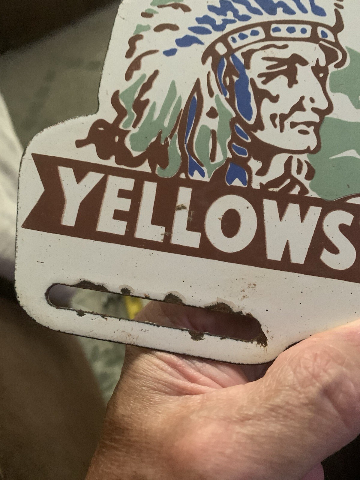 VINTAGE 12×6.5″ YELLOWSTONE NATIONAL PARK Buffalo Bill Porcelain SIGN
