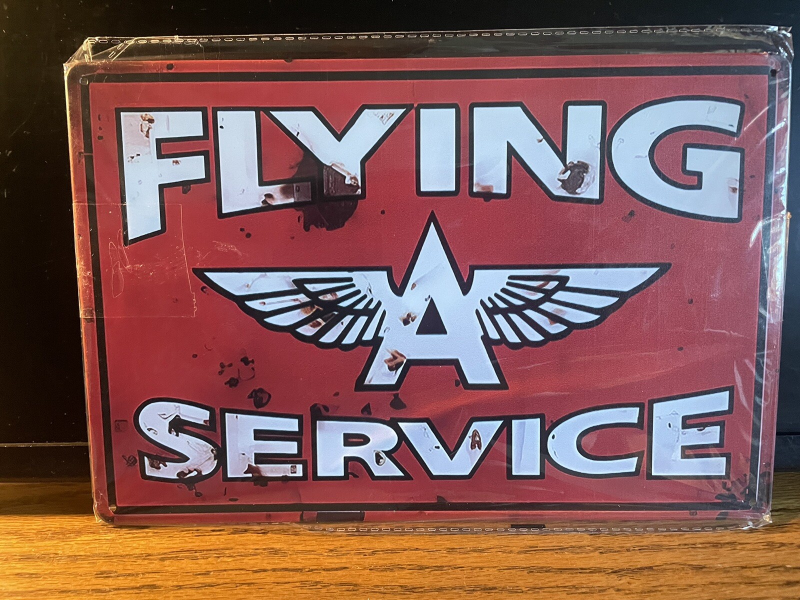 3-FLYING A SERVICE & CHIPPER GASOLINE METALSIGN 8X12” NIP FOR SHOP-MAN-CAVE
