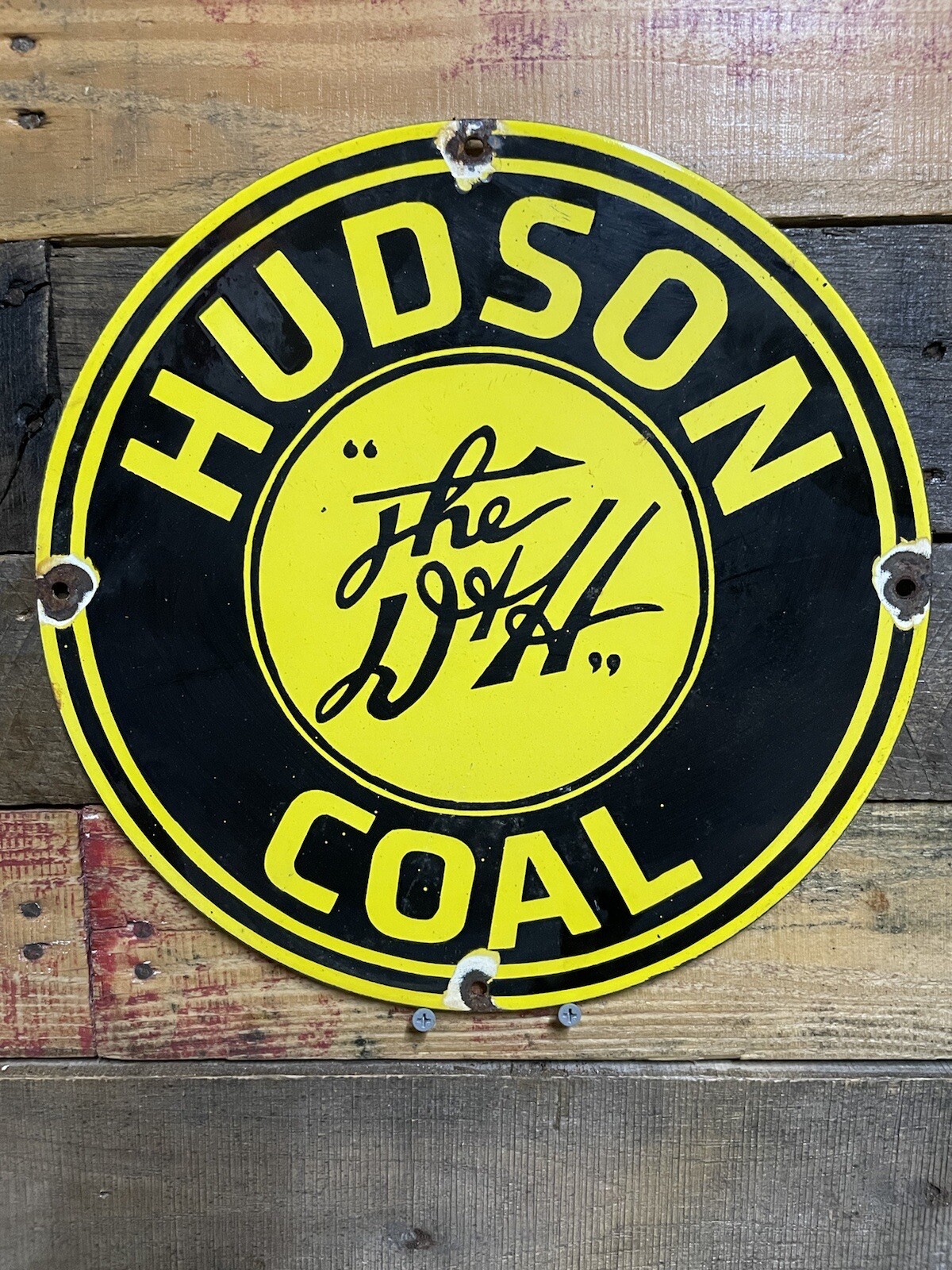 VINTAGE DELAWARE & HUDSON PORCELAIN SIGN TRAIN RAILWAY LINE COAL LOCOMOTIVE 12”