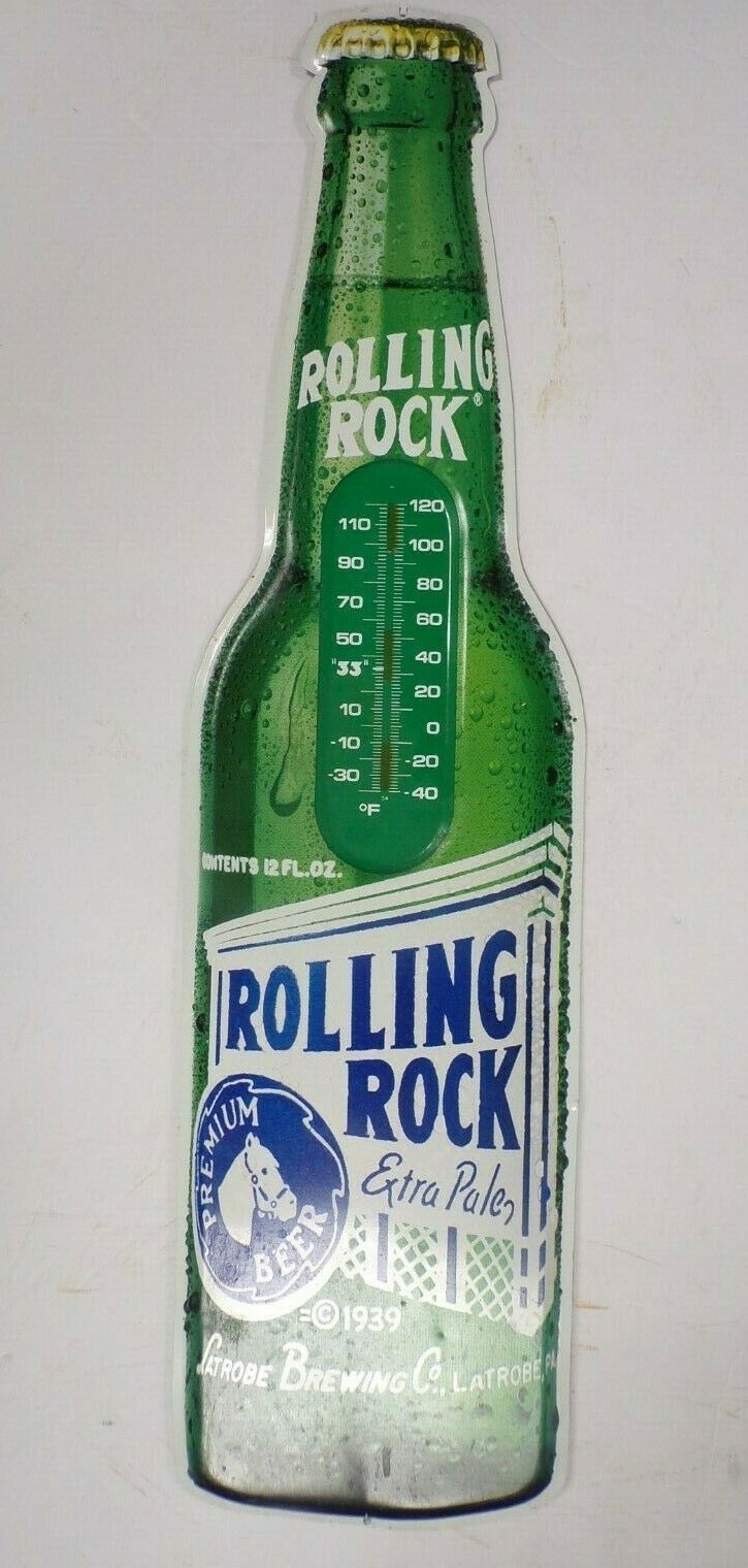 Rolling Rock Beer Metal Bar Sign Display 7″x29″