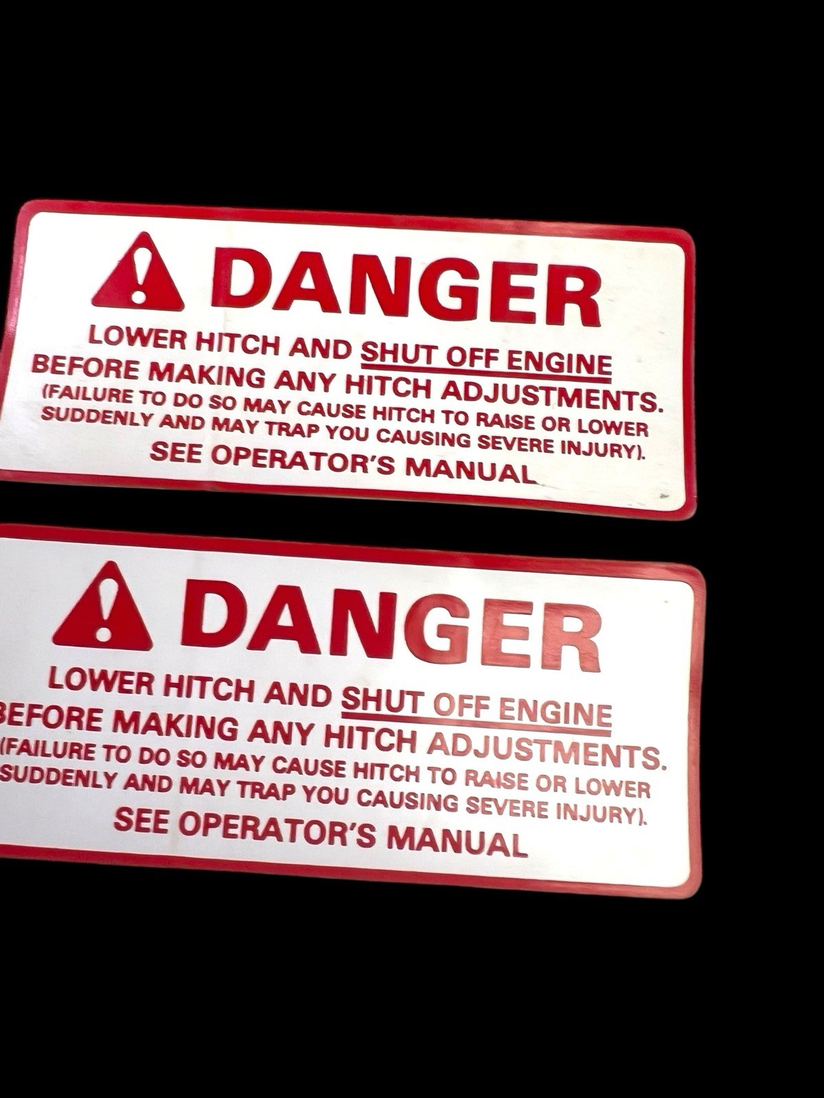 Vintage DANGER Equipment Safety Warning Decals Stickers Tractor Hitch Lot of 4