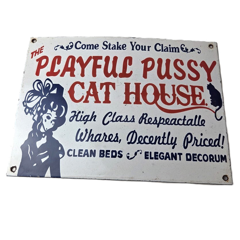 Vintage Cat House Sign – Basement Room Bed for Sale Gas Service Saloon Sign