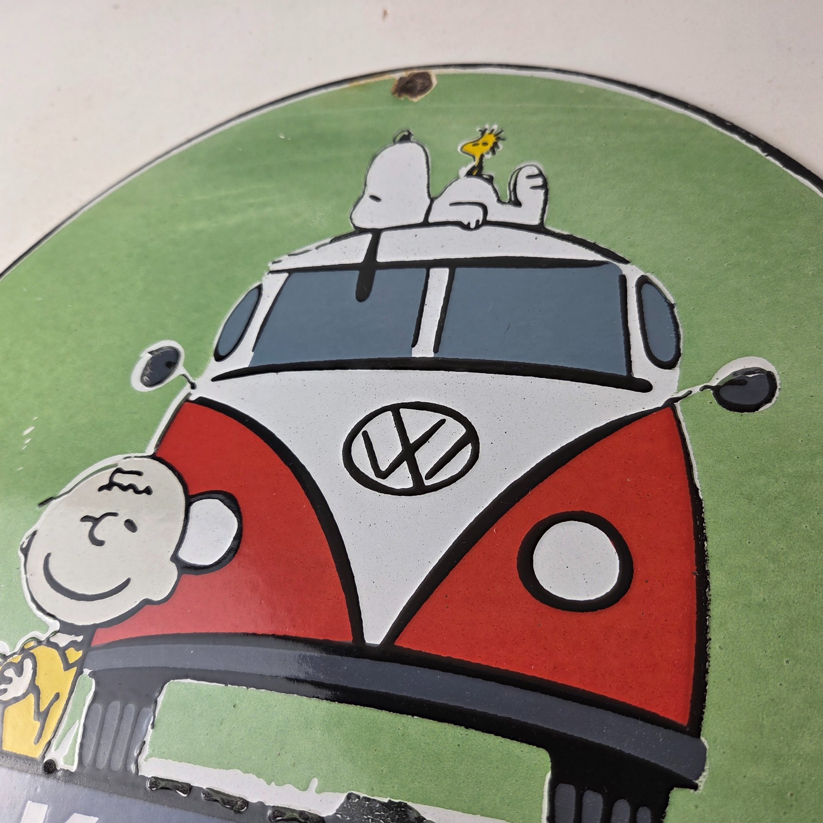 Vintage Volkswagen Sign – Porcelain VW Bus Service Snoopy Gas Sign