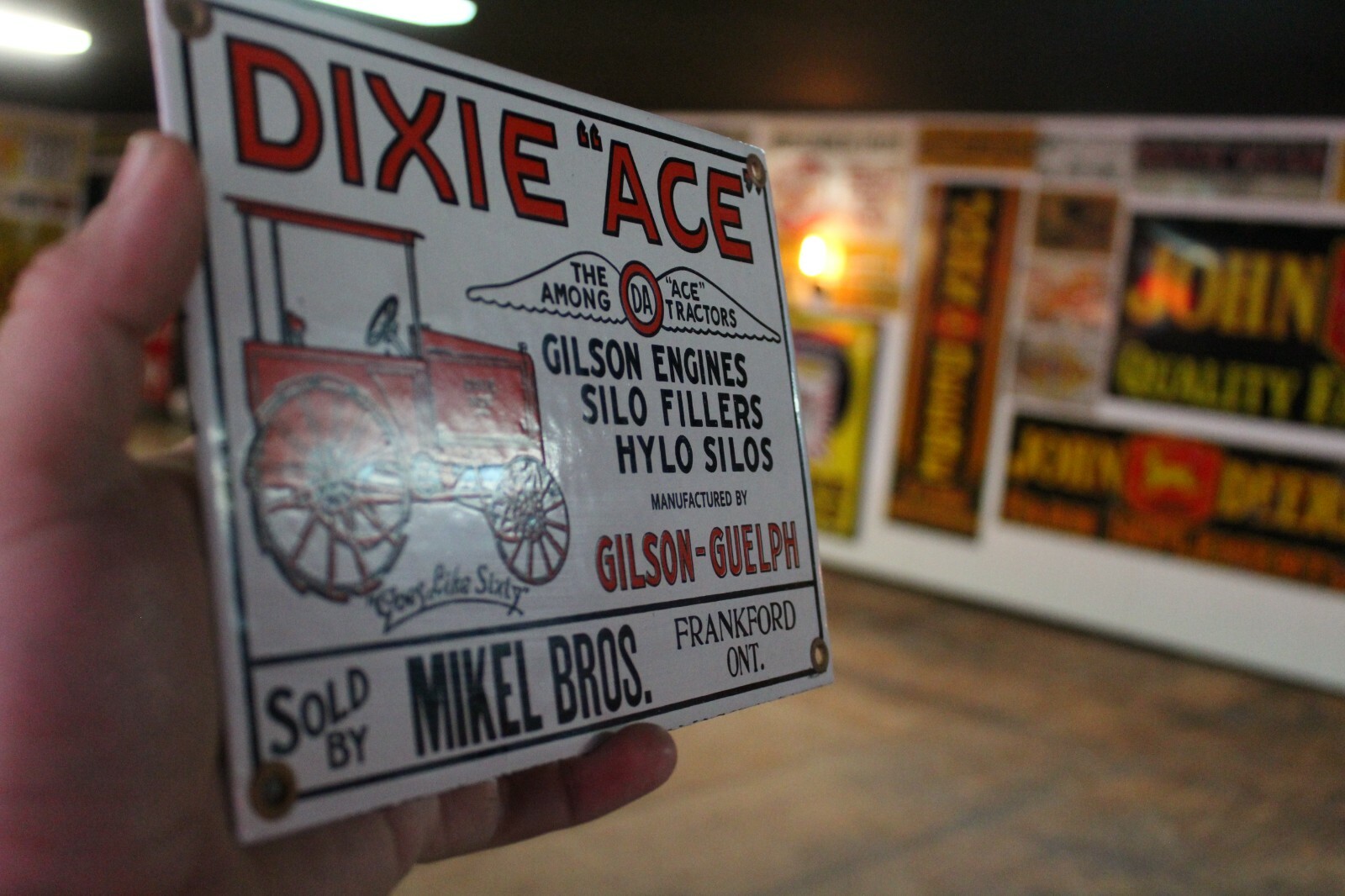 DIXIE ACE TRACTOR GILSON ENGINE FARM SIGN PORCELAIN METAL SIGN FEED SEED SILO IH