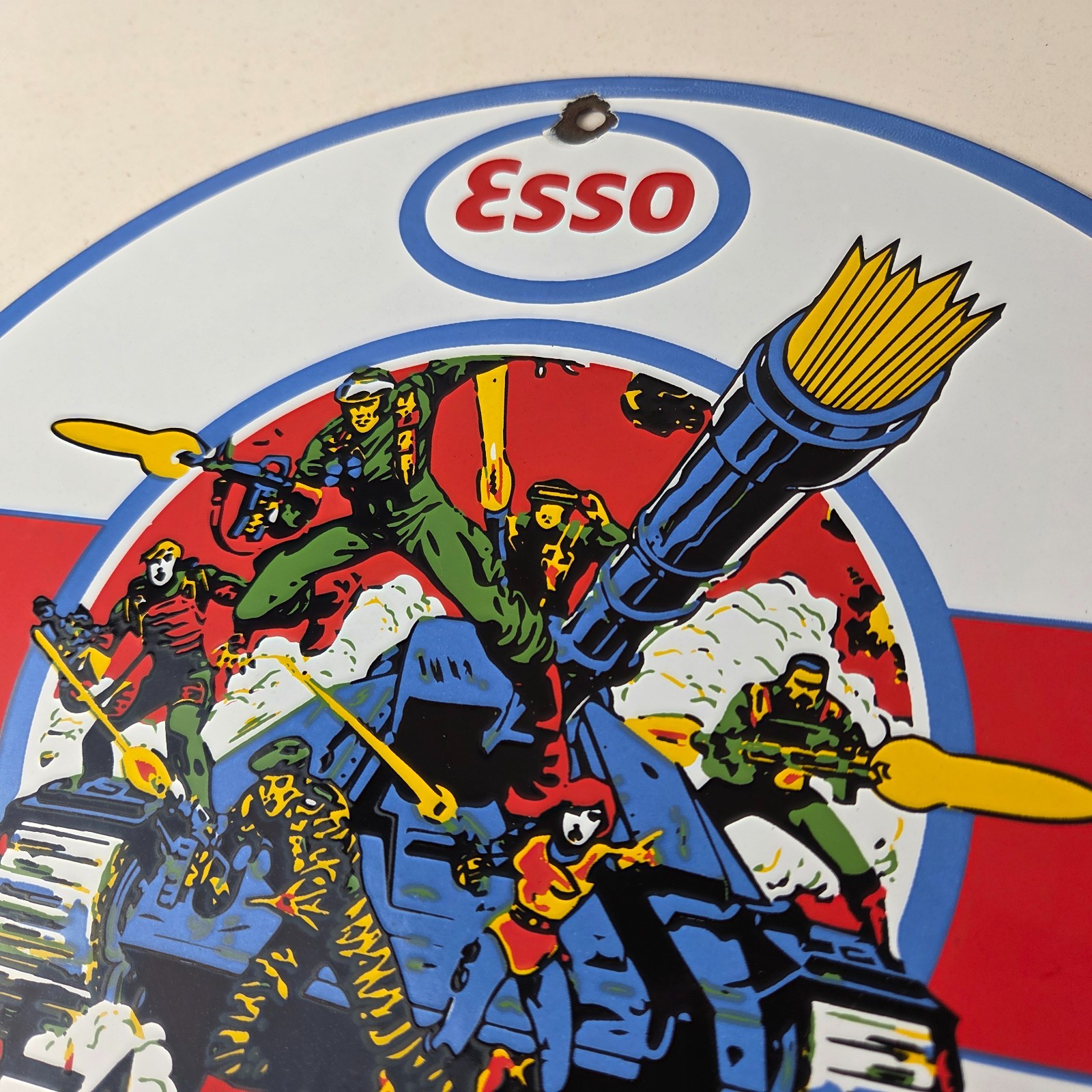 Vintage Esso G.I. Joe Tank Porcelain Sign – Real American Hero Gas Sign