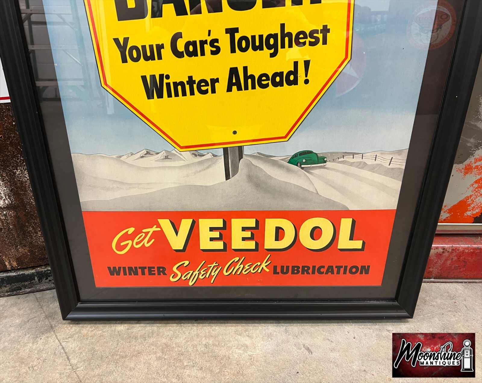 Vtg. 1940’s VEEDOL Motor Oil Framed Advertising Sign