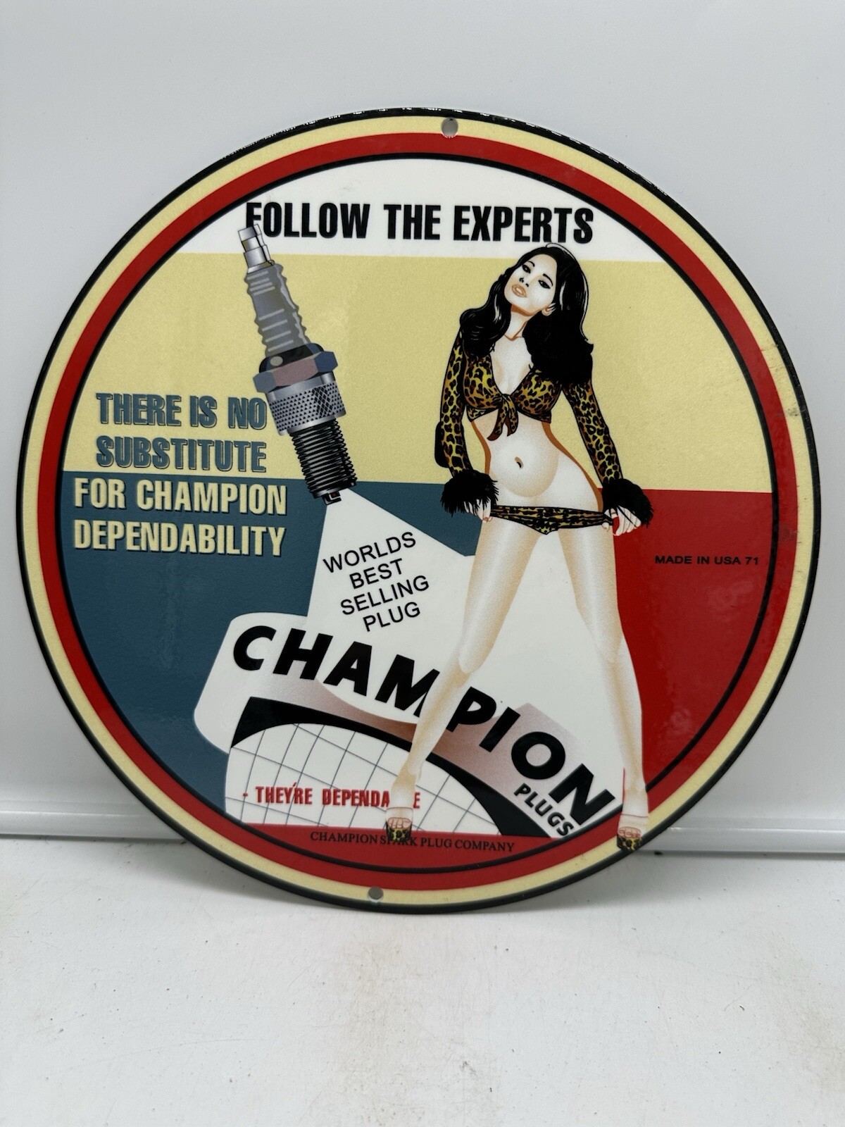 ’71 VINTAGE STYLE “CHAMPION” PLUGS PORCELAIN SIGN 10 INCH