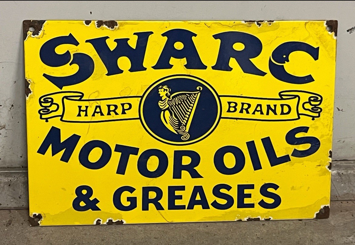Vintage style Swarc Harp Brand Oil Gasoline Porcelain Sign Gas Service Station