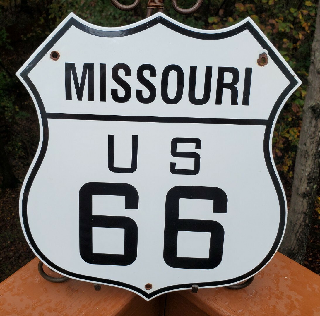 VINTAGE STATE OF MISSOURI U.S. ROUTE 66 PORCELAIN ROAD HIGHWAY SIGN