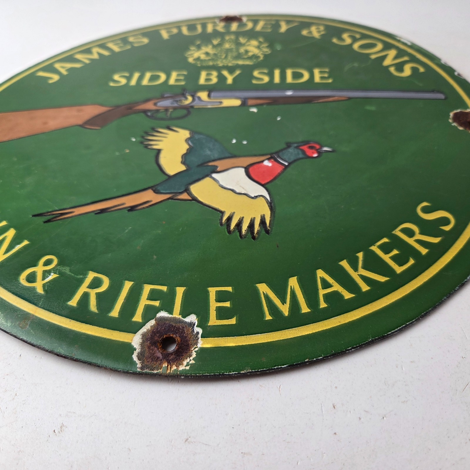 Vintage James Purdey Sign – Hunting Gun Firearm Makers Shot Gas Porcelain Sign