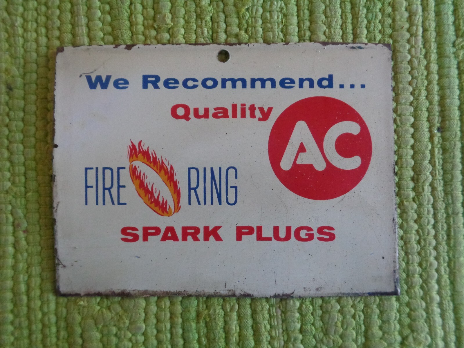 Vintage Quality AC Fire Ring Spark Plugs Sign 7×5″ Auto Advertising Shop Garage
