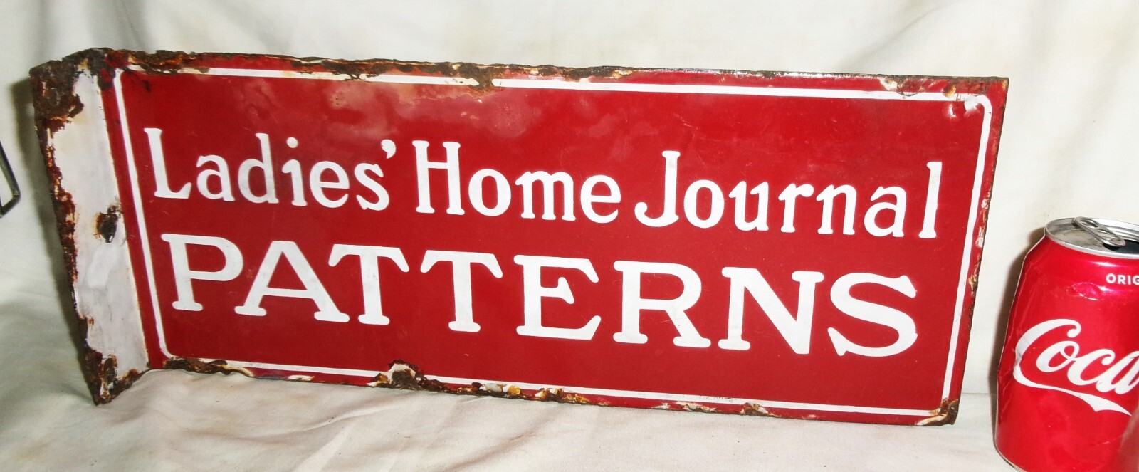 ANTIQUE PORCELAIN LADIES HOME JOURNAL PATTERNS DBL. FLANGE ADVERTISING SIGN USA