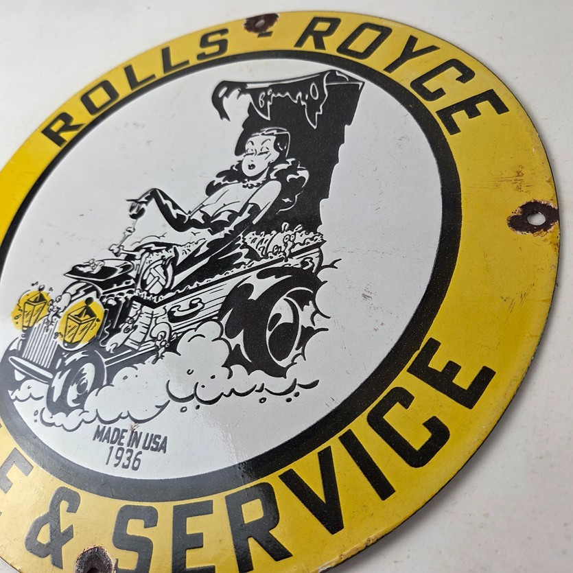 Vintage Rolls Royce Sign – Service Sales Automobile Gas Pump Porcelain Sign