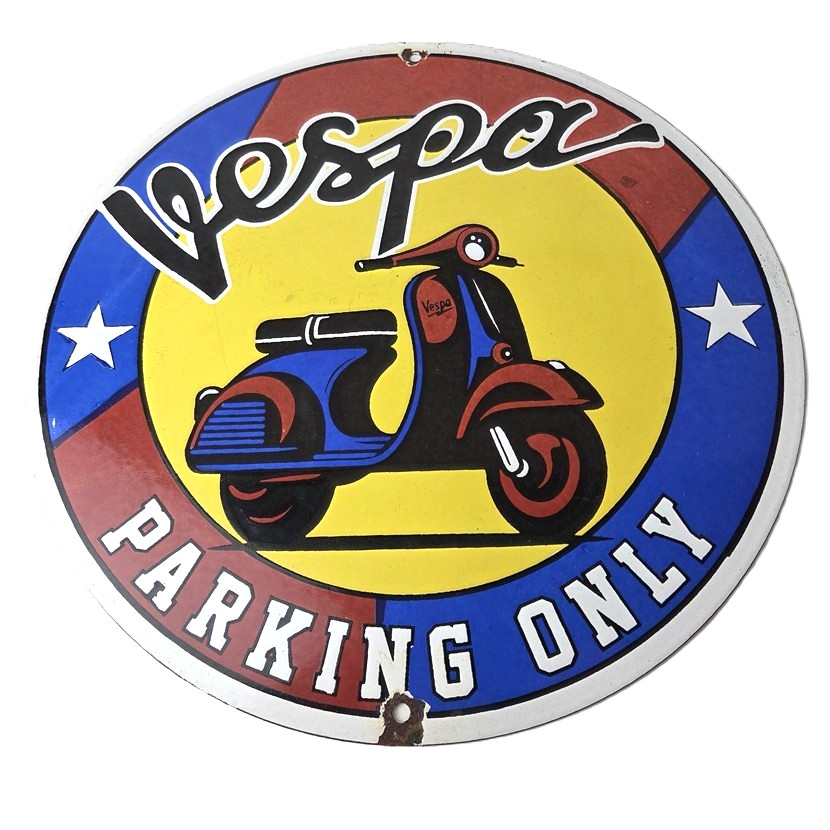 Vintage Vespa Sign – Parking Only Gas Service Station Porcelain Advertising Sign