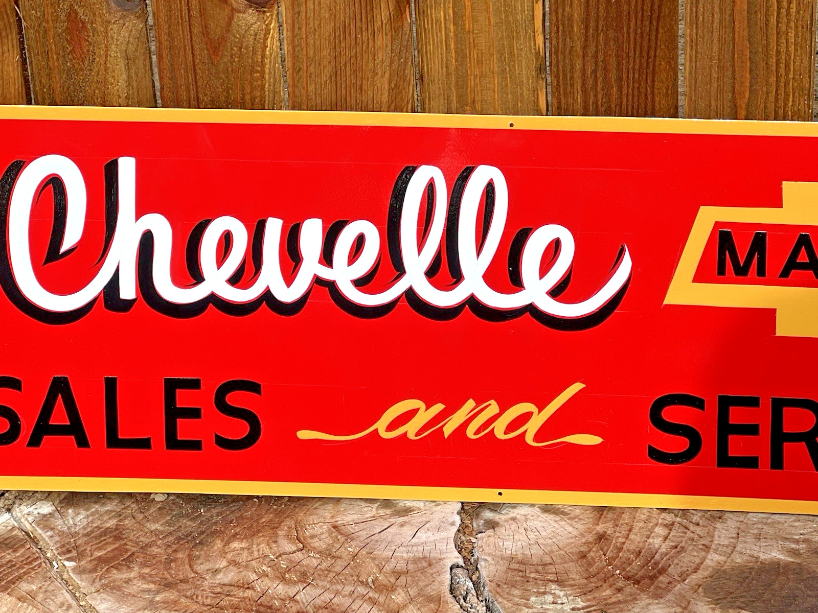 36″ CHEVELLE MALIBU SALES AND SERVICE SIGN Hand Painted CHEVROLET Shop Car ART
