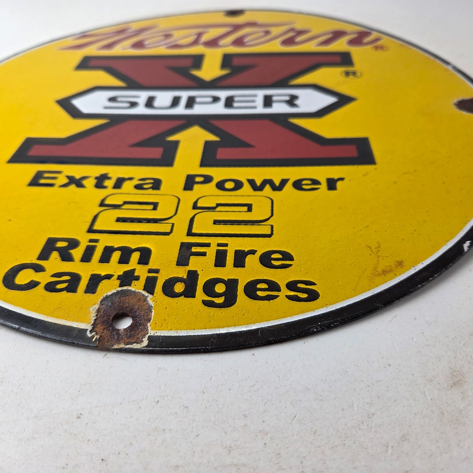 Vintage Western Ammo Firearms Sign – 22 Super X Gun Shop Porcelain Gas Pump Sign