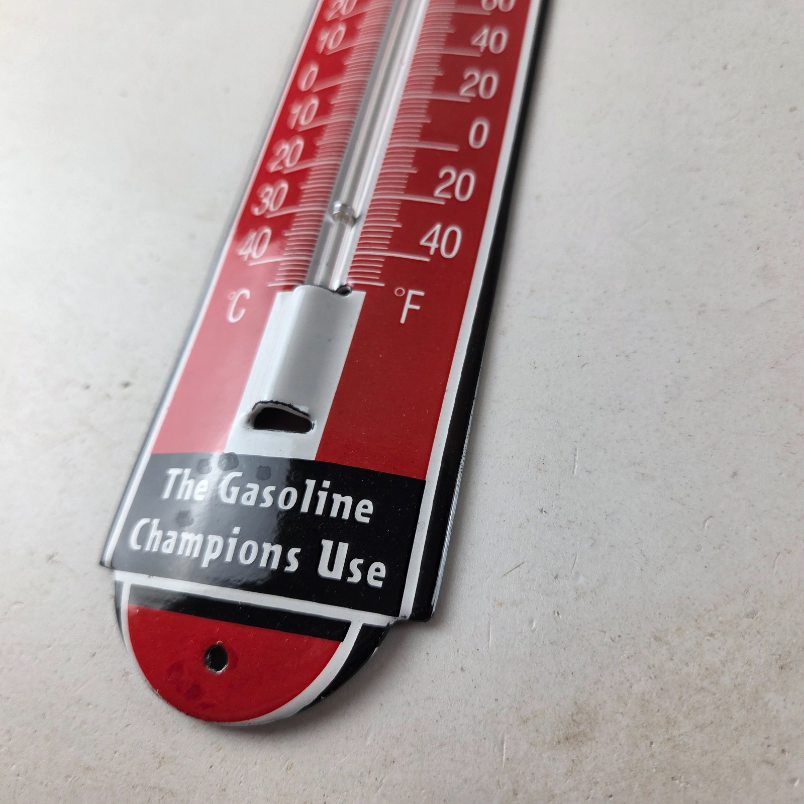 Vintage Lion Gas Sign – Service Station Pump Ad Sign on Porcelain Thermometer